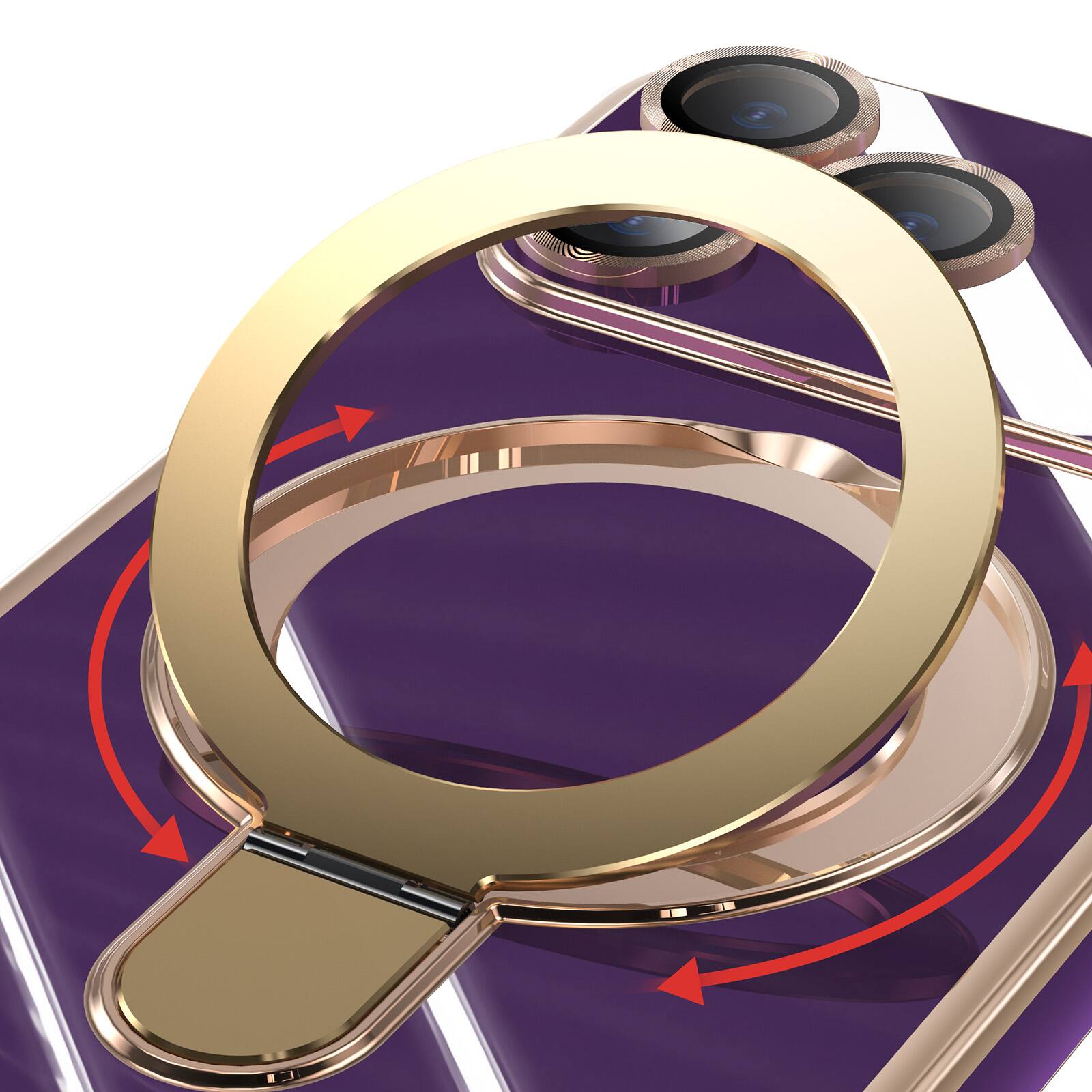 Alt View 1. Dteck - Mag Safe Case for Apple iPhone 17 Pro Max,Slim Shockproof TPU Case with Metal Stand Plated Bumper Bulit in Lens Film - Darkpurple.