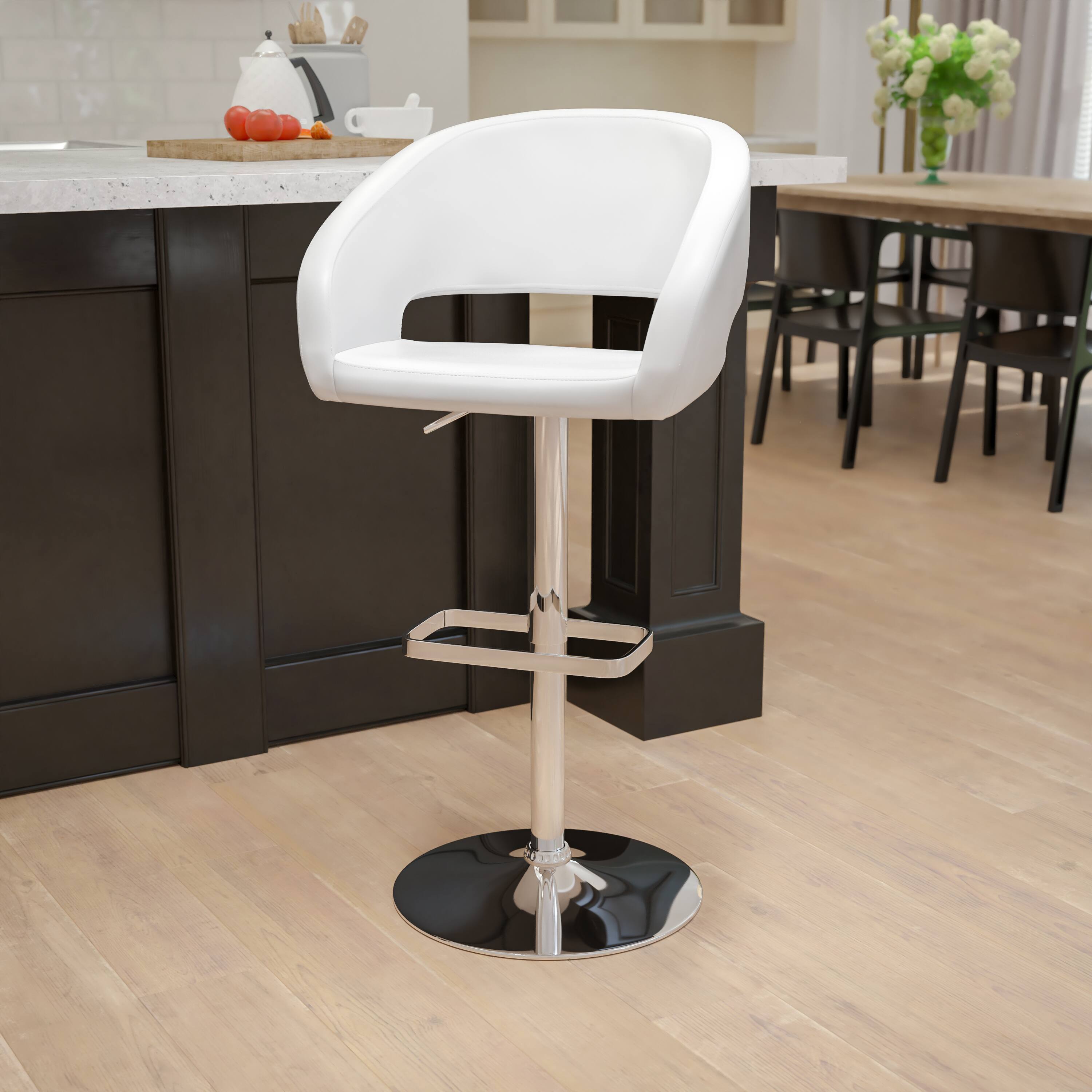 Alt View 12. Alamont Home - Erik White Vinyl Adjustable Height Barstool with Rounded Mid-Back and Chrome Base - White Vinyl.