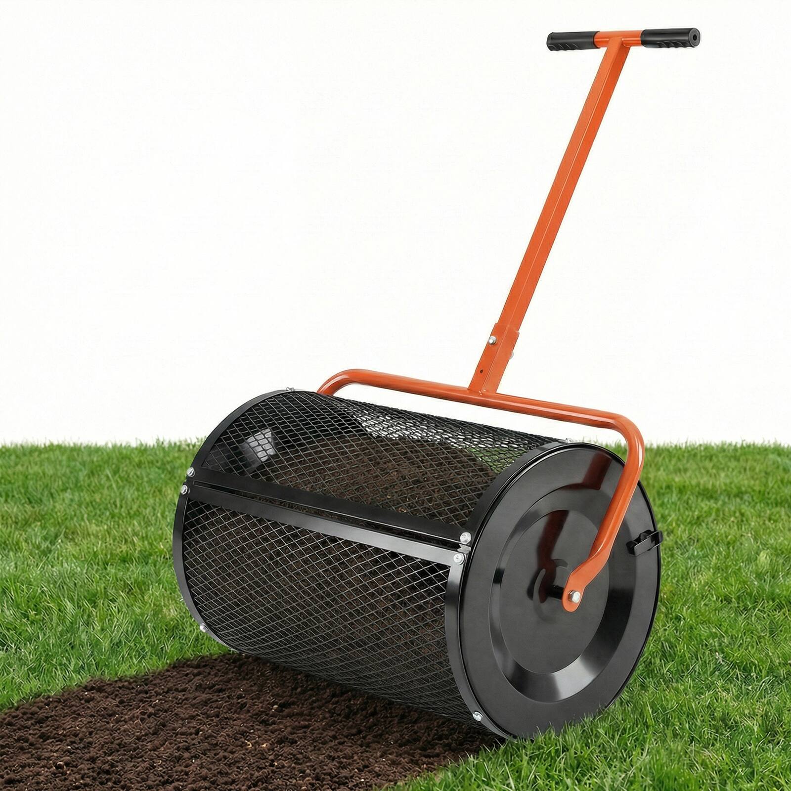 Alt View 3. Gymax - Gymax Compost SpreaderPeat Moss Spreader Roller w/Height-adjustable T-shape Handle Orange - Orange.