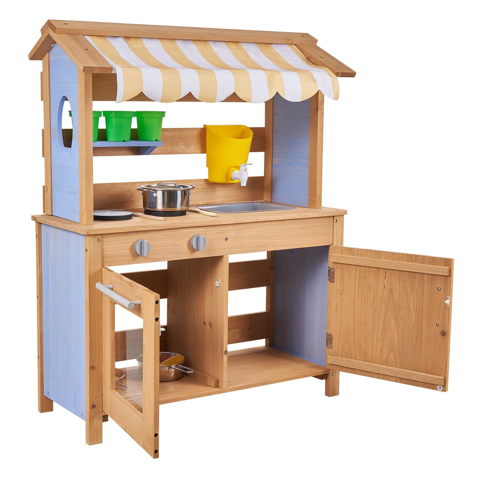 Alt View 5. VEVOR - Mud Kitchen, Outdoor Mud Kitchen for Kids, Wood Outdoor Play Kitchens with Spoons, Sink, Tank, Sunshade Canopy, Shovels - Natural Fir.