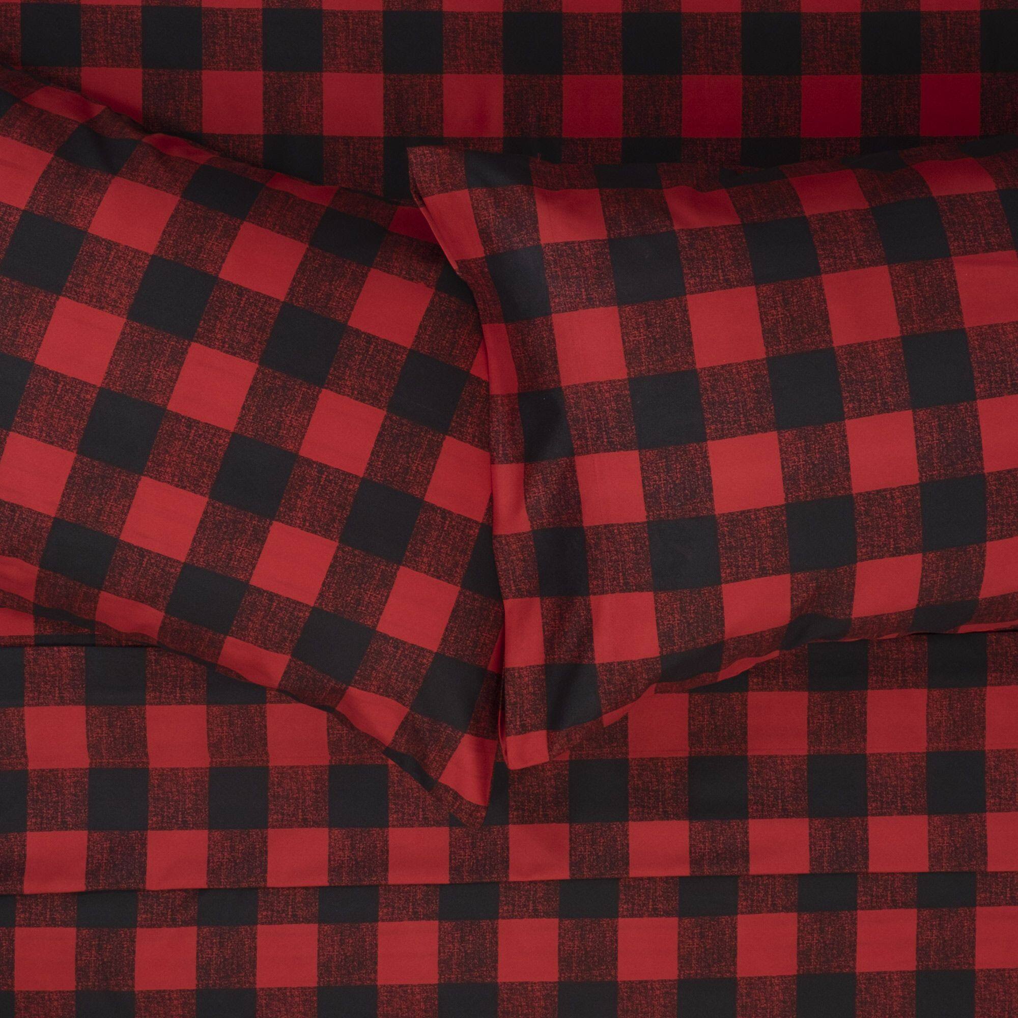 Left. Sweet Home Collection - Buffalo 4 Piece Printed Sheet Set, Double Brushed Microfiber, Queen - Black/Red.