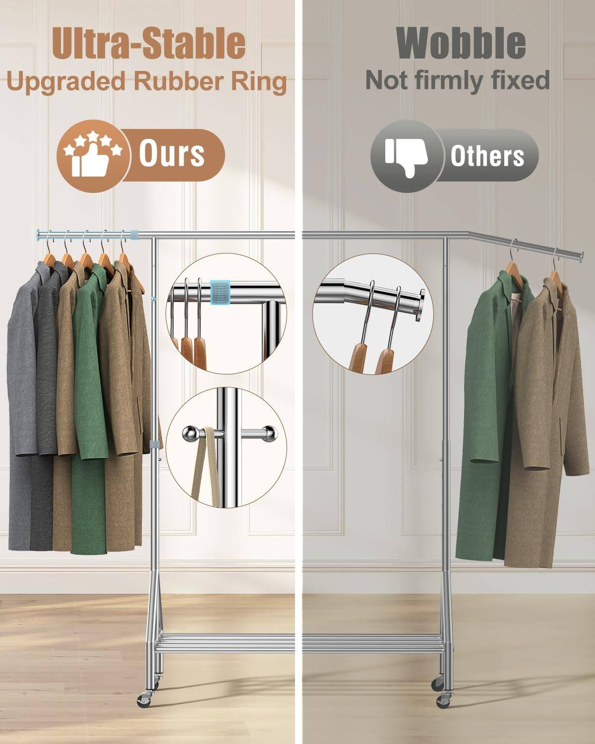 Ultra-Stable  
Upgraded Rubber Ring  
Ours  

Wobble  
Not firmly fixed  
Others