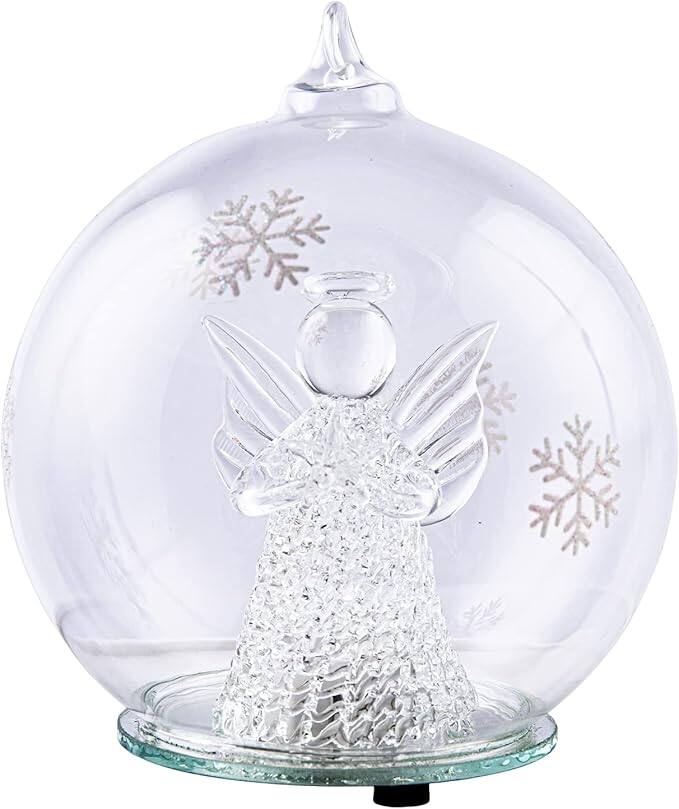 Front. Schertz - Christmas Glass Angel Snow Globe – Color-Changing LED Ornament, Battery Operated, No Liquid, No Music, Lighted Tabletop - transparent.