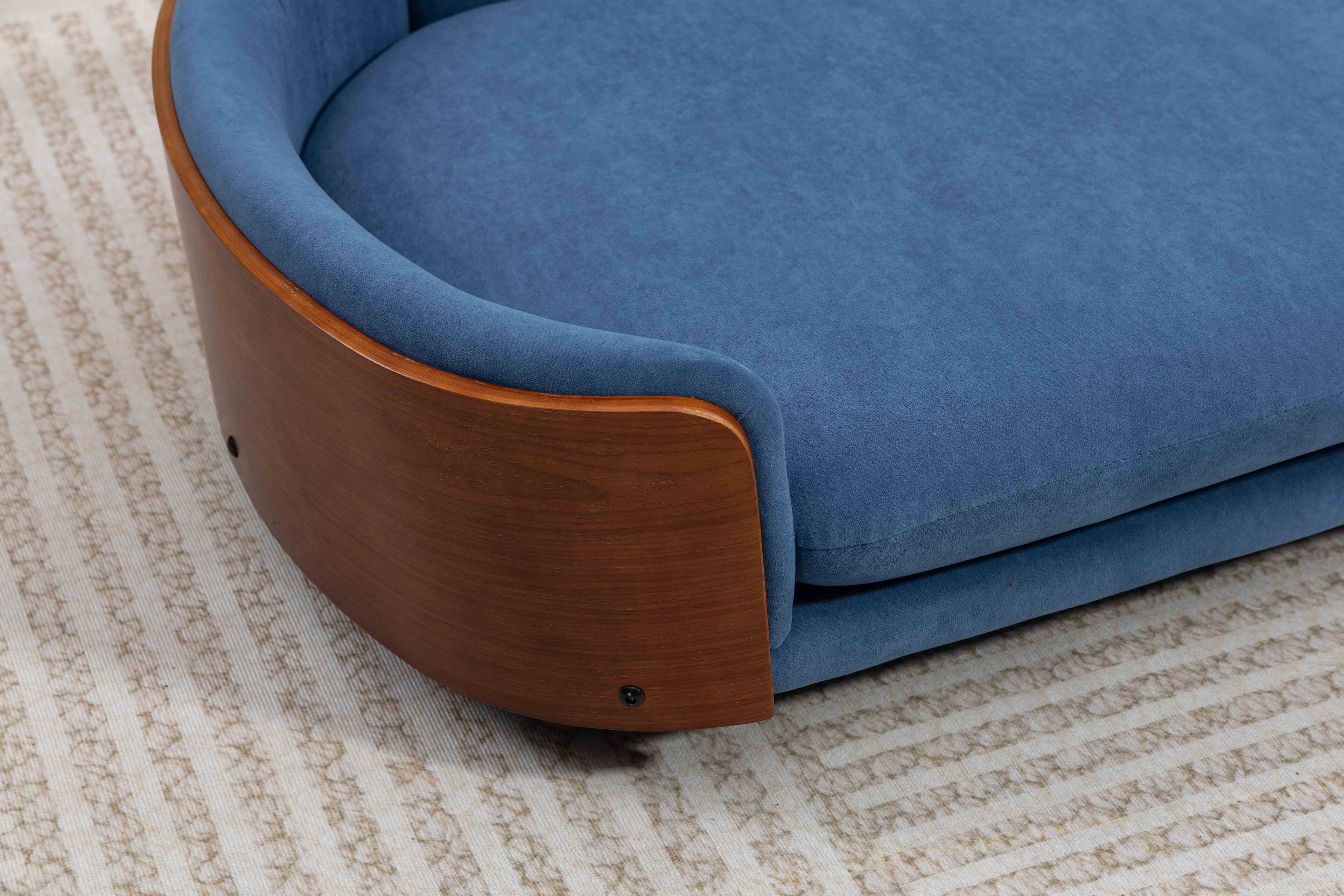 Alt View 3. APRILSOUL - Scandinavian style Elevated Dog Bed Pet Sofa With Solid Wood legs and Walnut Bent Wood Back Velvet Cushion Large Size - Blue.