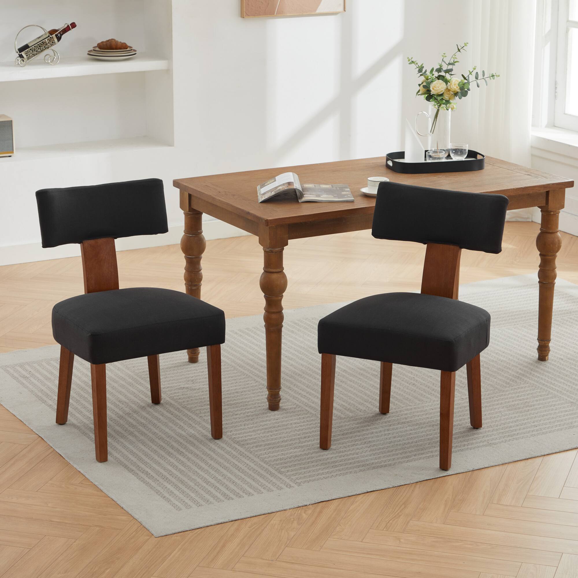 Alt View 9. GOODSILO - Set of 2 Modern Armless Dining Chairs with Curved Backrest and Solid Wooden Legs for Dining and Living Room - Black.