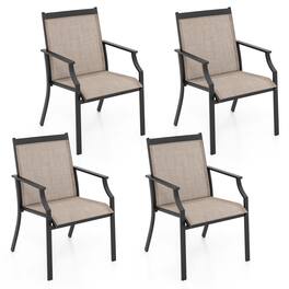 Costway - 4 Pieces Patio Dining Chairs Large Outdoor Chairs Breathable Seat & Metal Frame - Coffee