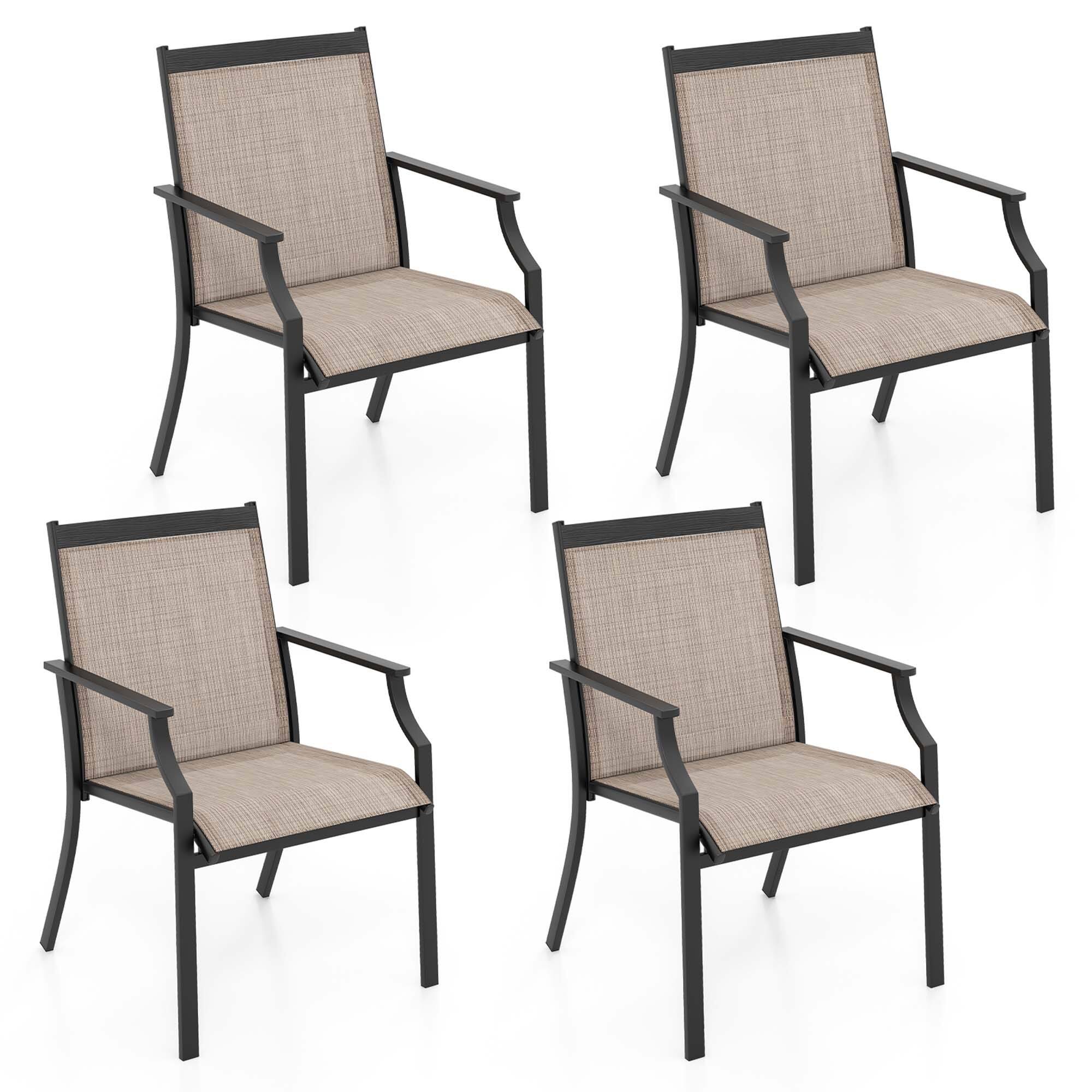 Front. Costway - Costway 4 Pieces Patio Dining Chairs Large Outdoor Chairs Breathable Seat & Metal Frame - Coffee.