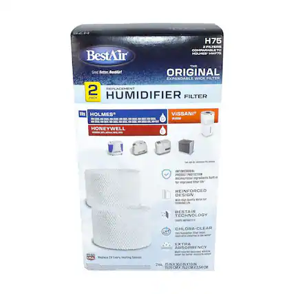 94H H75 2 FILTERS COMPARABLE TO HOLMES-HWF7S
BestAir! ORIGINAL EXPANDABLE WICK FILTER 2 REPLACEMENT PACK HUMIDIFIER FILTER
Fits HOLMES - H75, H75-1, H75-2, H75-3, H75-4, H75-5, H75-6, H75-7, H75-8, H75-9, H75-10, H75-11, H75-12, H75-13, H75-14, H75-15, H75-16, H75-17, H75-18, H75-19, H75-20, H75-21, H75-22, H75-23, H75-24, H75-25, H75-26, H75-27, H75-28, H75-29, H75-30, H75-