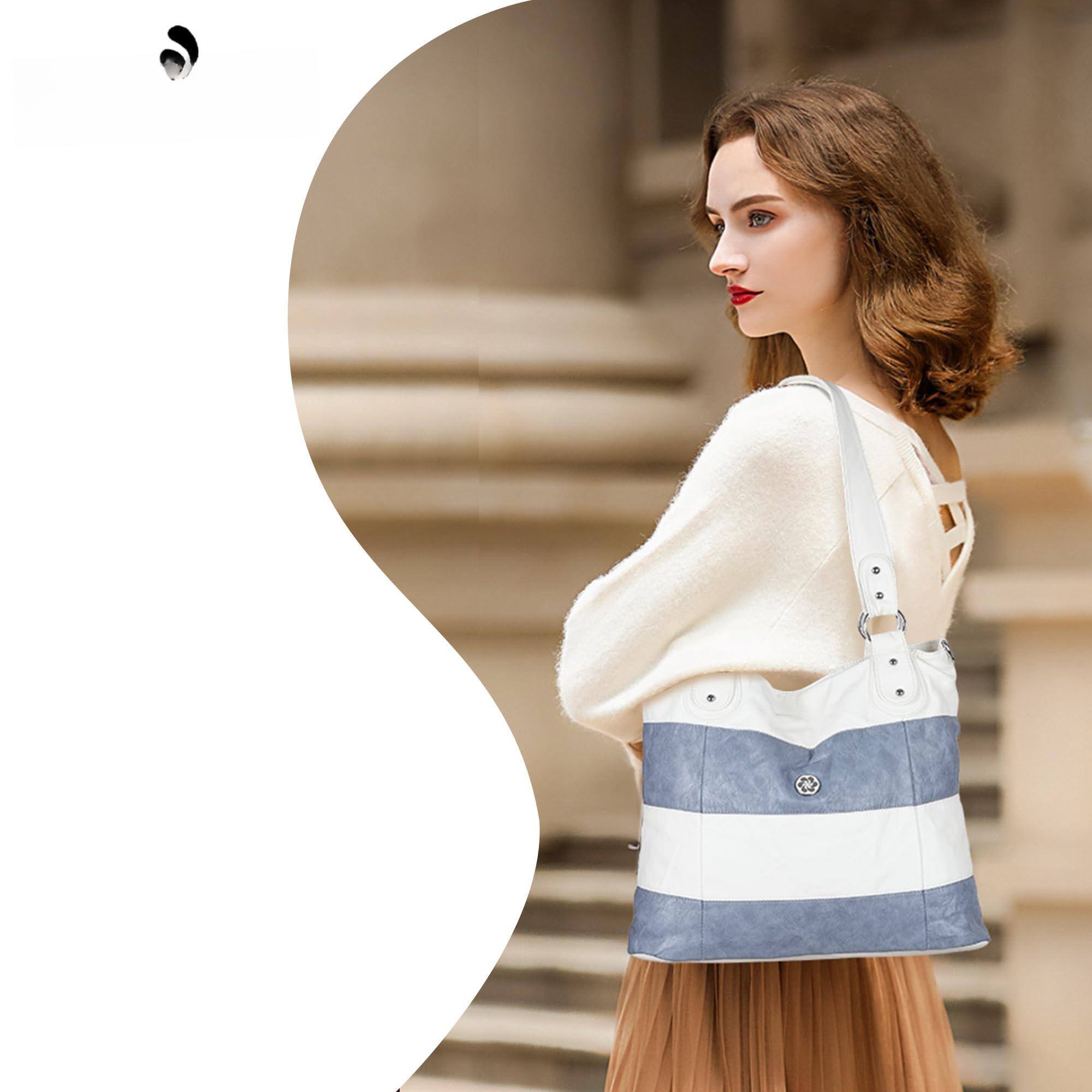 Alt View 3. Live At Space - Hobo Purses For Women Multi-color Striped Lattice Cross Body Shoulder Purse Bag Tote Handbag 【Vegan Leather - White.