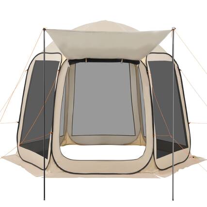 Front. Loheer - Loheer Screen House Tent 10x9.2 ft Pop Up Portable Screened Canopy with Awning Beige - Beige.