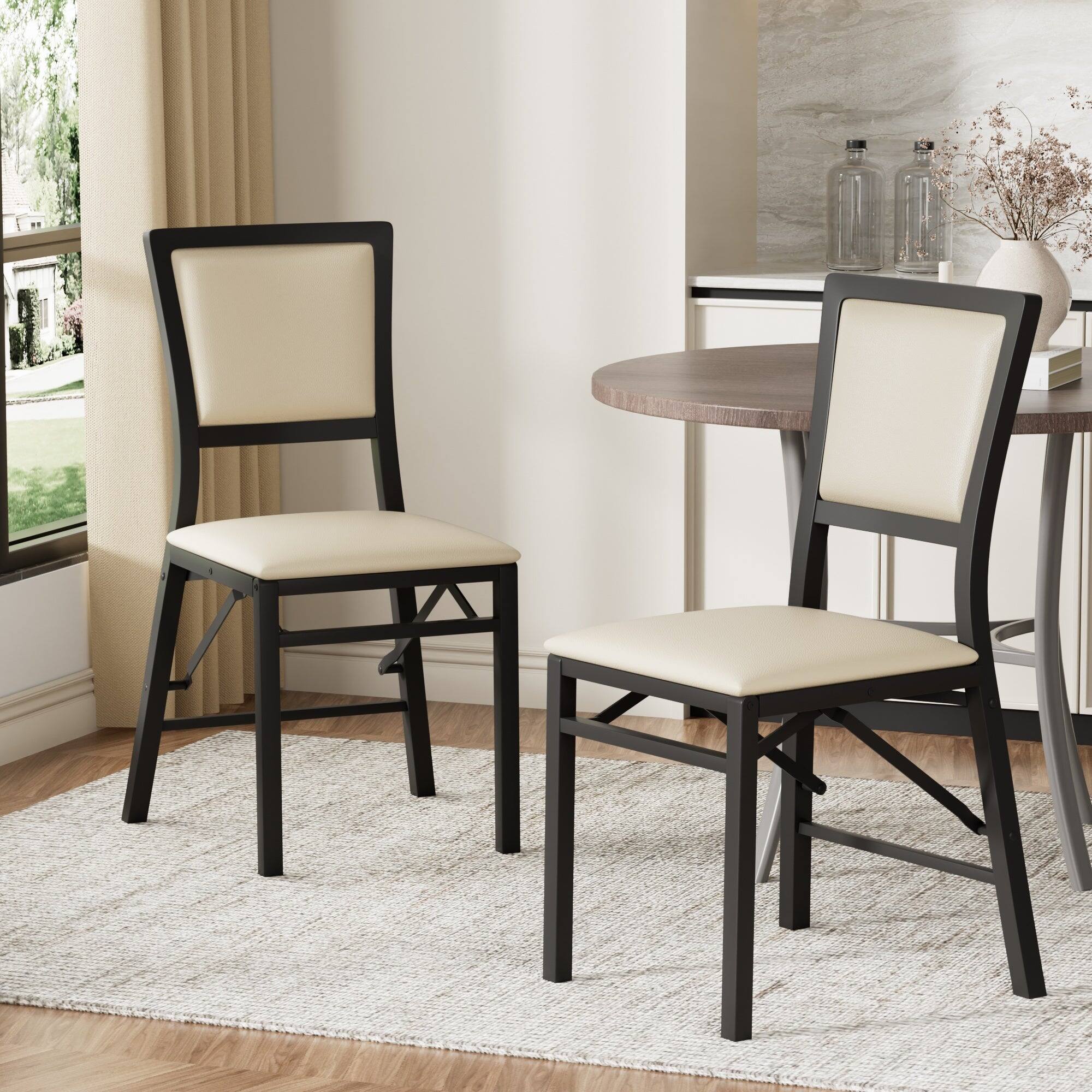 Angle. Vecelo - 6-Pack PU Leather Folding Chairs - Dining Chair,300lb Capacity, Padded Seat, Space Saving Foldable Design - Beige 2 Pack.