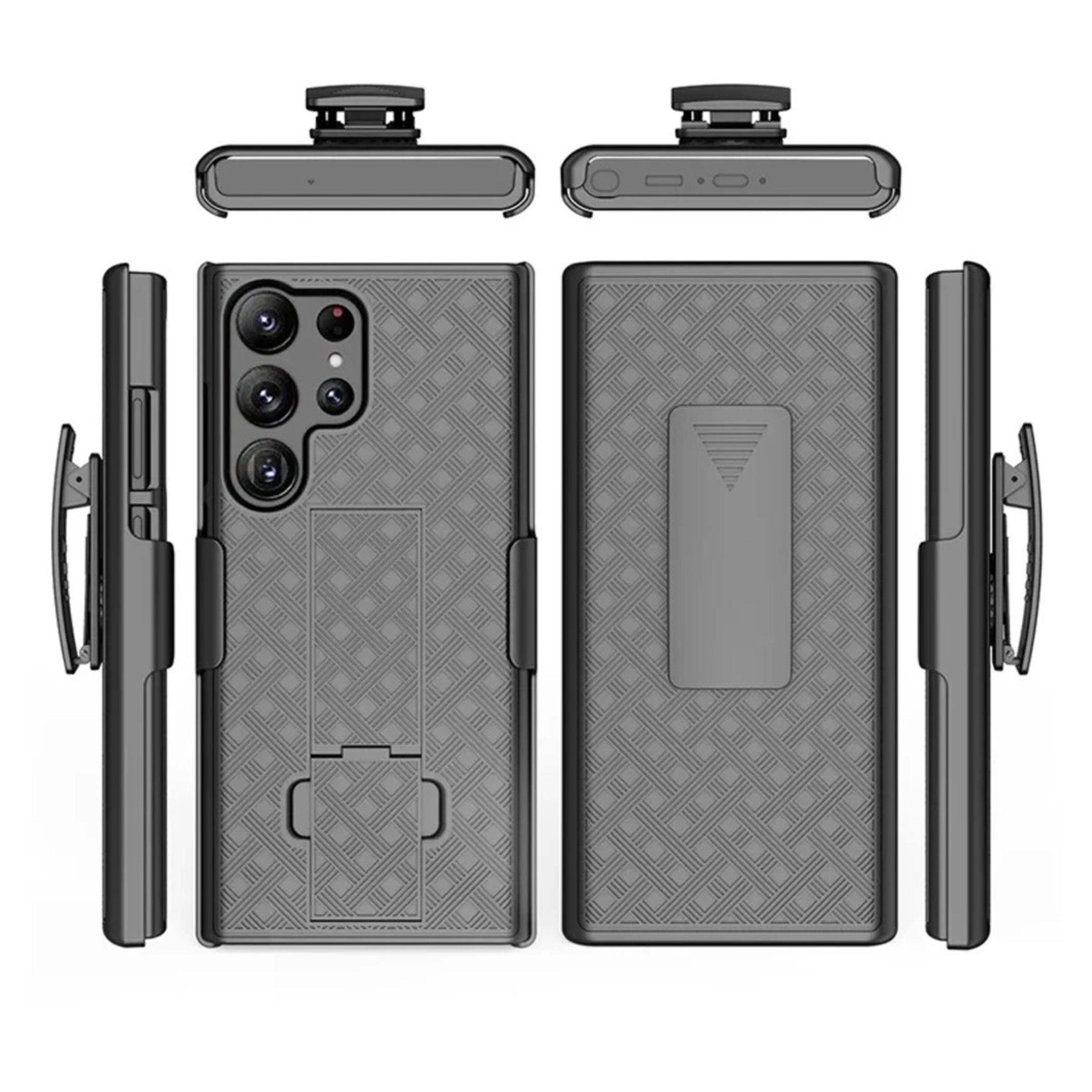 Alt View 2. Kitcheniva - 3in1 Belt-Clip Holster Stand Phone Case With Tempered Glass For Samsung Galaxy S25 Ultra - Black.