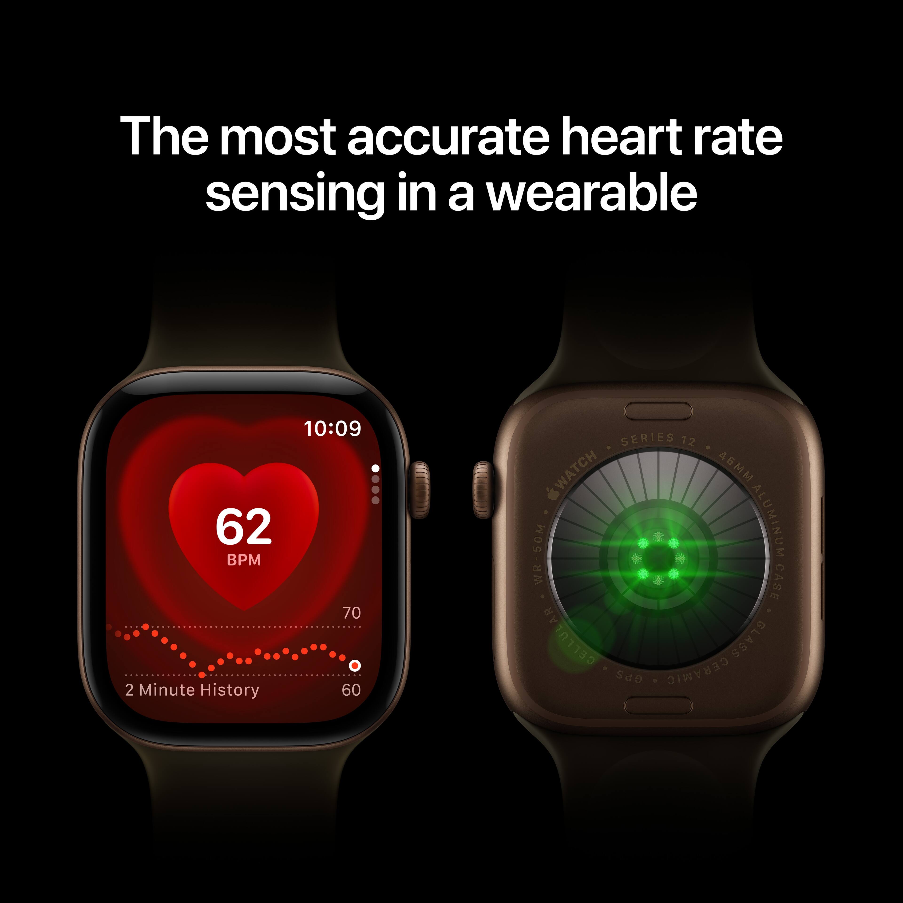 The most accurate heart rate sensing in a wearable

10:09 62 BPM 70 2 Minute History 60

SERIES 12 WATCH 46MM WR-50M ALUMINUM CASE CELLULAR GPS CERAMIC GLASS
