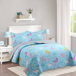 MarCielo - Kids Quilt Bedspread Set For Teens Girls Bedding - Blue
