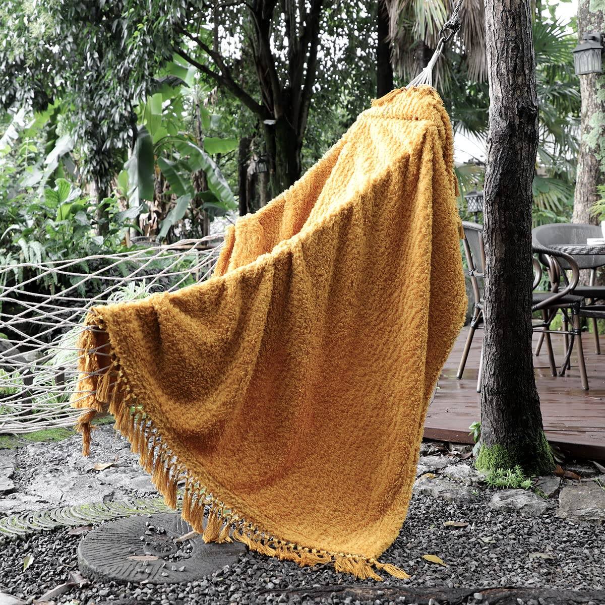 Mustand Yellow With Tassel Throw-50'' x 60''
