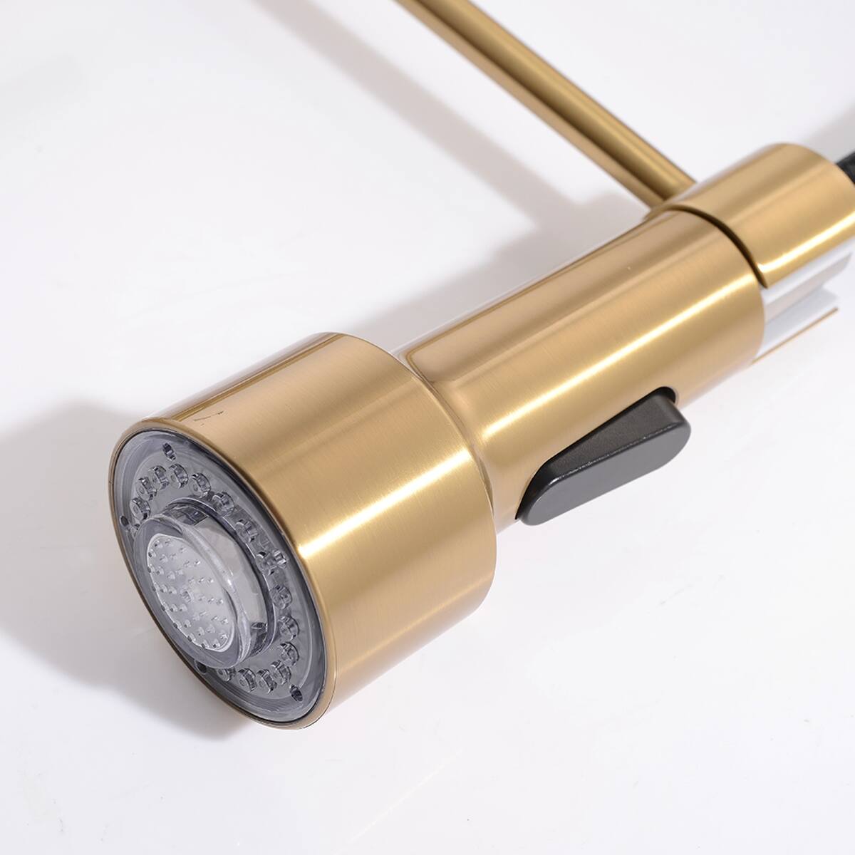 Angle. Ropilly - Ropilly LED Kitchen Faucet with Pull Down Sprayer, Single Handle Gold Brass Kitchen Sink Faucet - Gold.