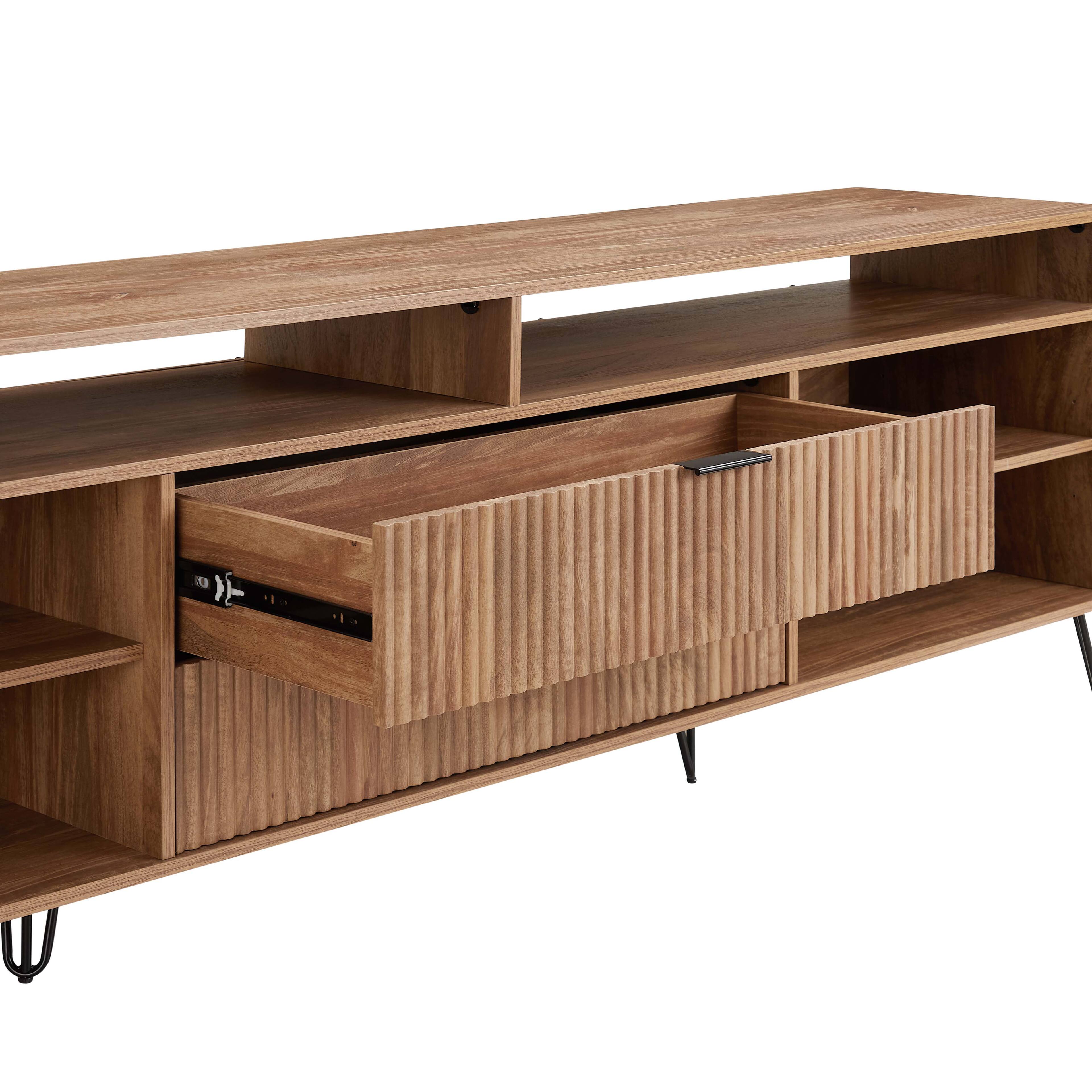 Alt View 2. TinyHomie - 85in Fluted TV Stand in Golden Brown - Brown.