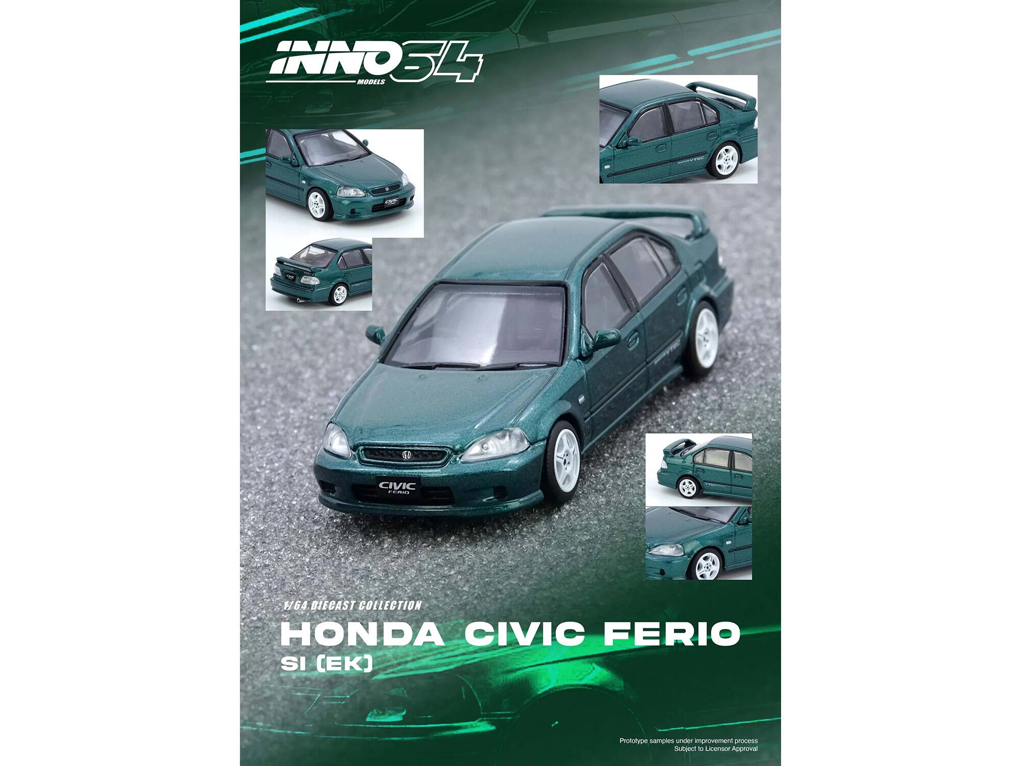 INNO34 MODELS  
1/64 DIECAST  
CIVIC FERIO SI (EK)  
HONDA CIVIC FERIO SI (EK)  
Prototype samples under improvement  
Subject to Licensor Approval