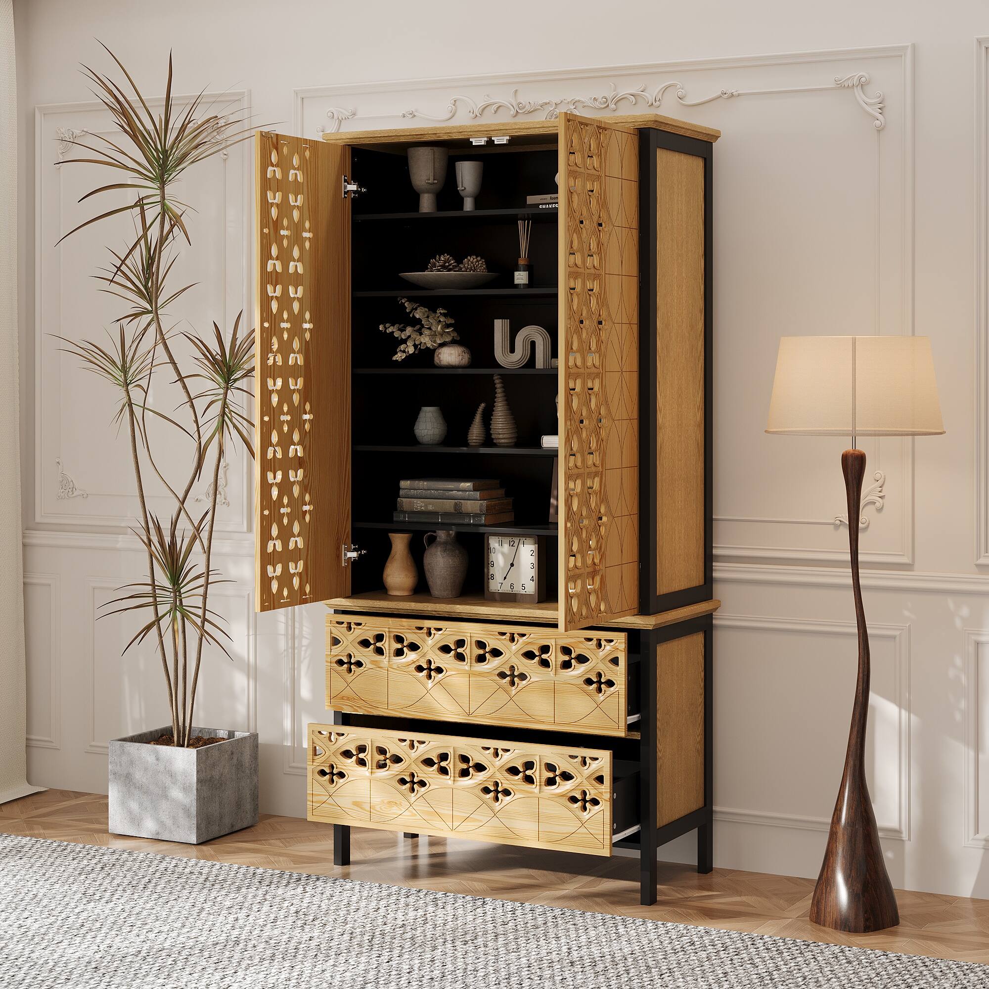 Alt View 1. Famapy - Famapy Press - Latch Display Cabinet with Anti - Tip - Artistic Storage for Home - Wooden & Black.