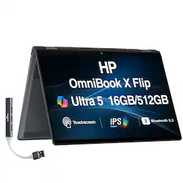 HP - Upgraded - OmniBook X Flip 2-in-1 Laptop 16.0 WUXGA (Intel Ultra 5-226v, 16GB RAM, 512GB SSD, Win 11 Home) w/USB Hub - Eclipse Gray