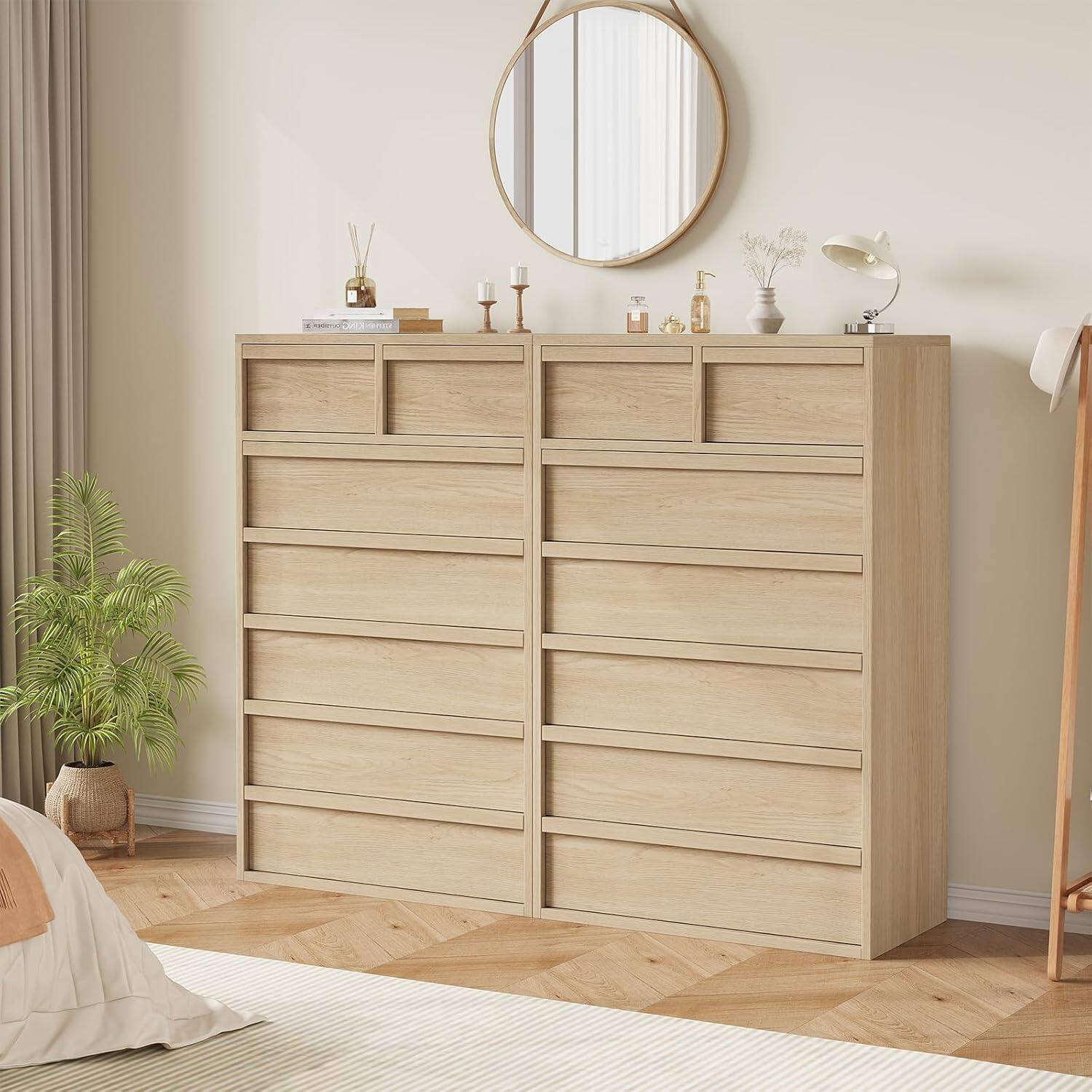 Alt View 1. GARVEE - 7 Drawer Dresser for Bedroom, 46in Tall Natural Oak 7 Chest of Drawers with Large Storage, Wooden Dresser Organizer - Natural.