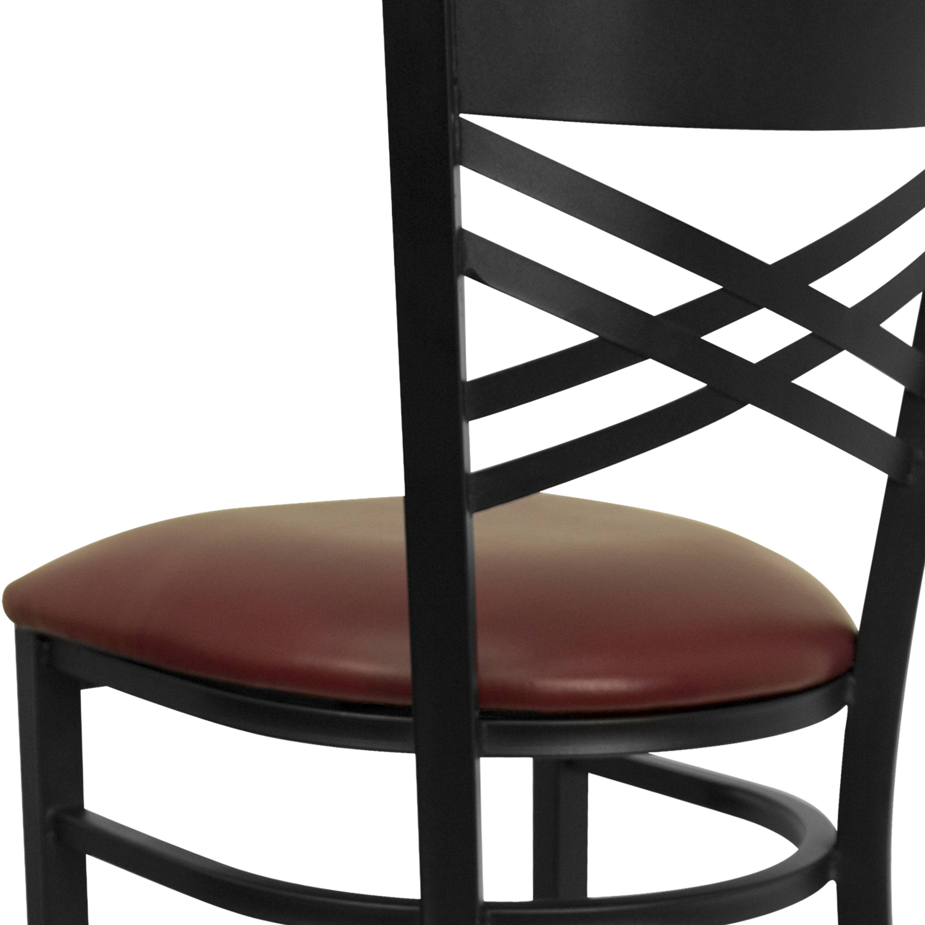 Alt View 9. Emma + Oliver - "X" Back Metal Restaurant Dining Barstool - Burgundy Vinyl Seat/Black Metal Frame.