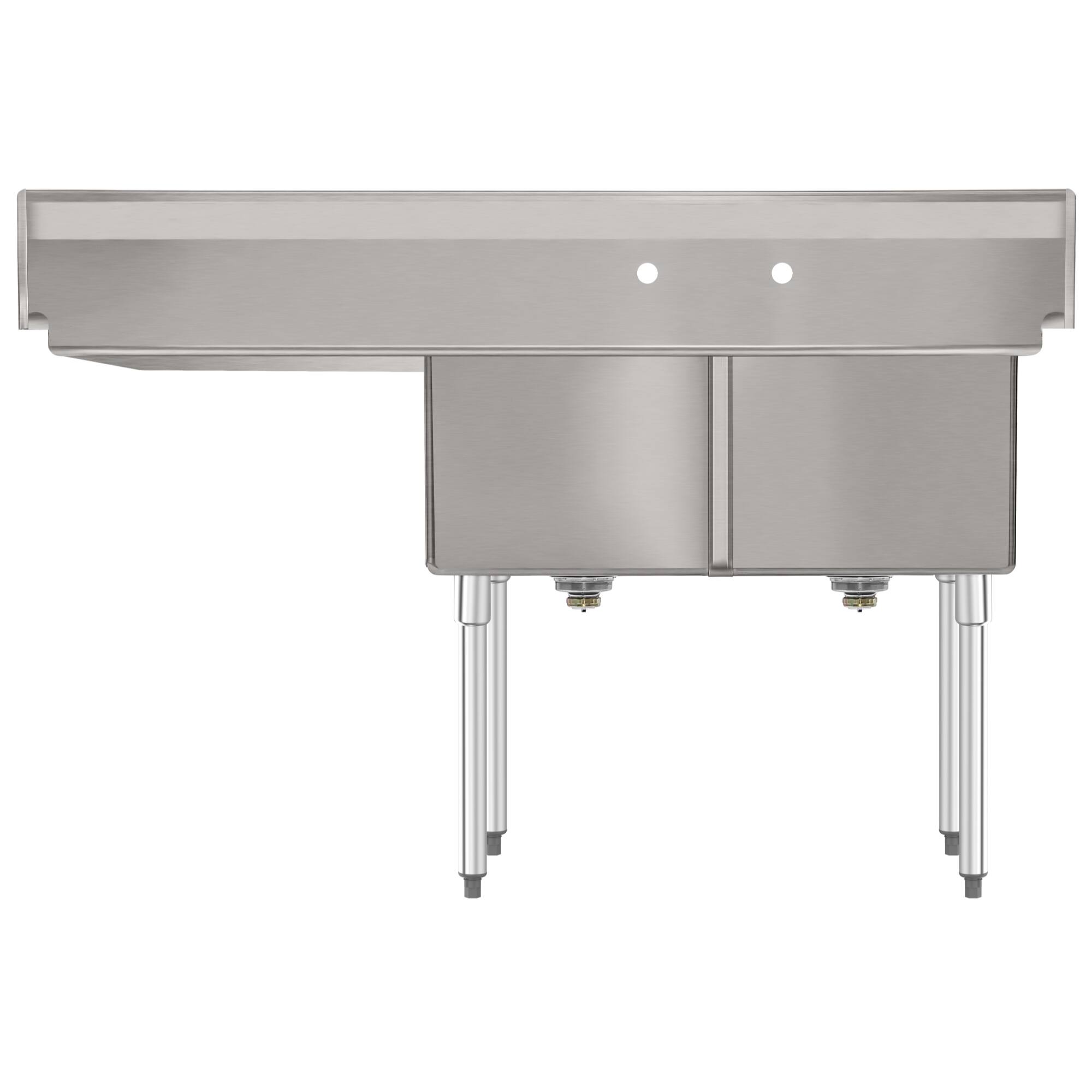 Alt View 6. Koolmore - 63 in. 18-Gauge 2-Compartment  Sink with Backsplash and 24 in. Right Drainboard, Bowl dimensions 18"x24"x14" - Stainless Steel.