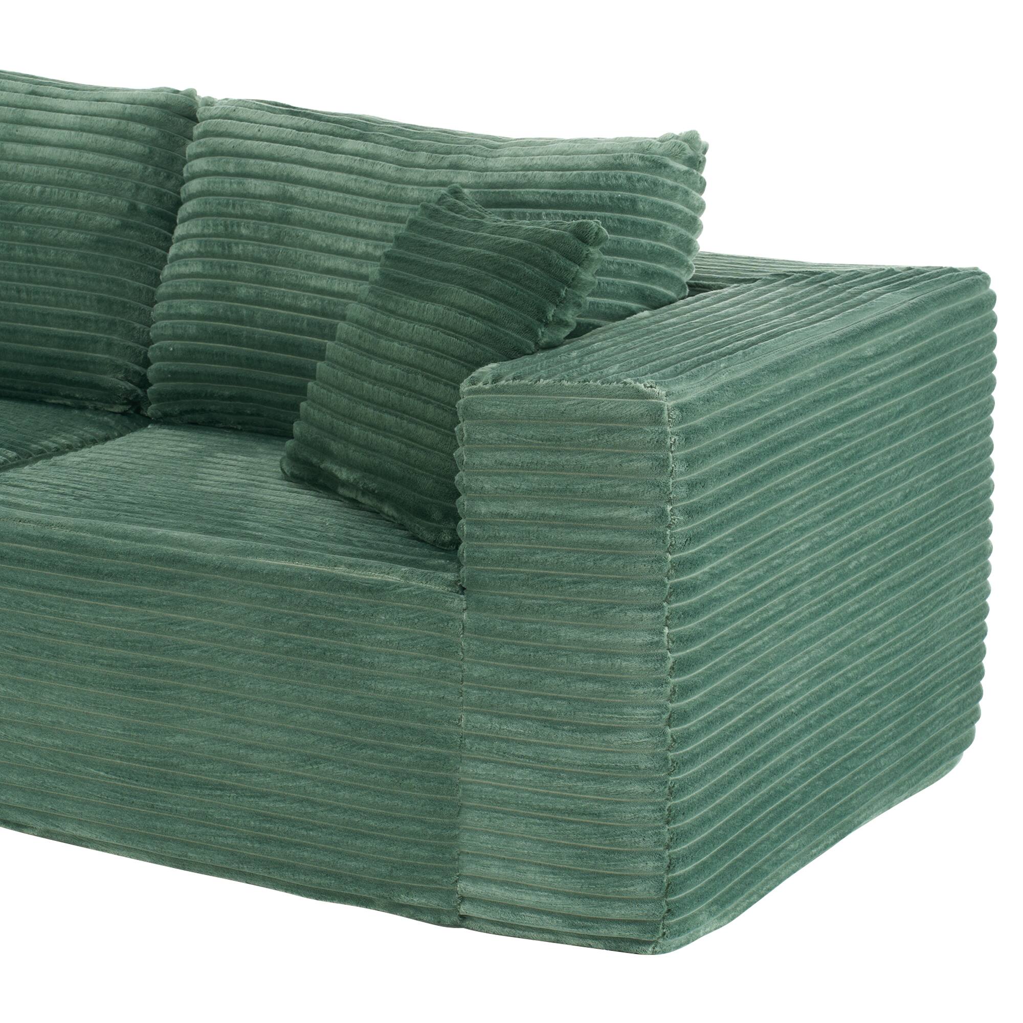 Back. PexFix - 104" Wide Ribbed Velvet L-Shaped Sectional Sofa, Modular Couch with Chaise and Comfort Foam - Green.