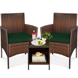 Best Choice Products - 3-Piece Outdoor Wicker Conversation Patio Bistro Set, w/ 2 Chairs, Table - Brown/Midnight Green