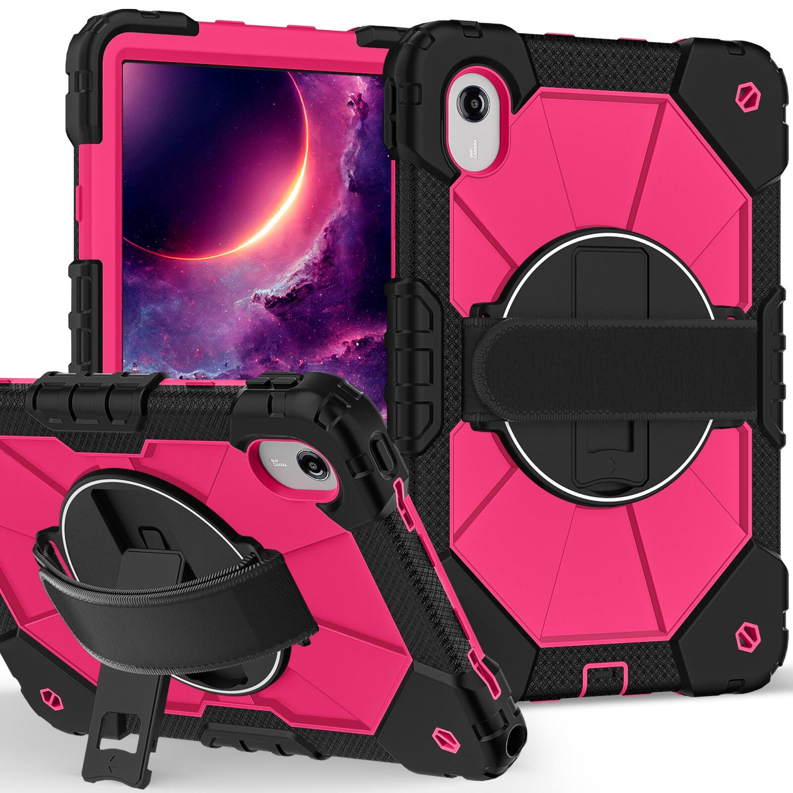 Angle. UUCOVER - Rugged Protective Case for Lenovo Idea Tab 11 inch (TB336) 2025/K11 Gen 2 Shockproof Stand Cover + Hand/Shoulder Strap - Black Rose.
