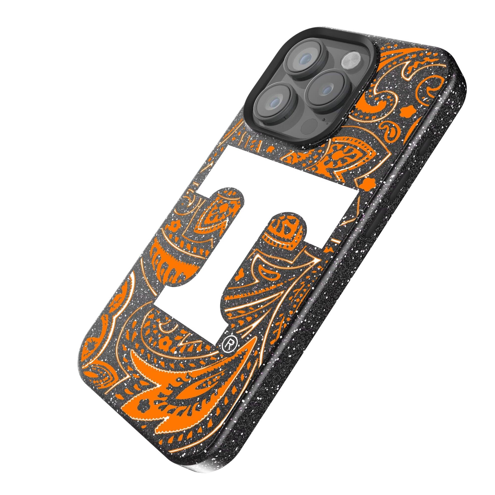 Alt View 1. Keyscaper - Tennessee Volunteers Paisley Bling iPhone Case - 14 Pro - Black.