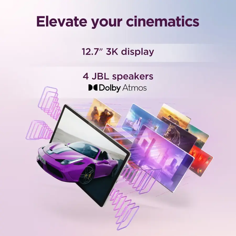 Elevate your cinematics with a 12.7" 3K display and four JBL speakers for an immersive Dolby Atmos experience.