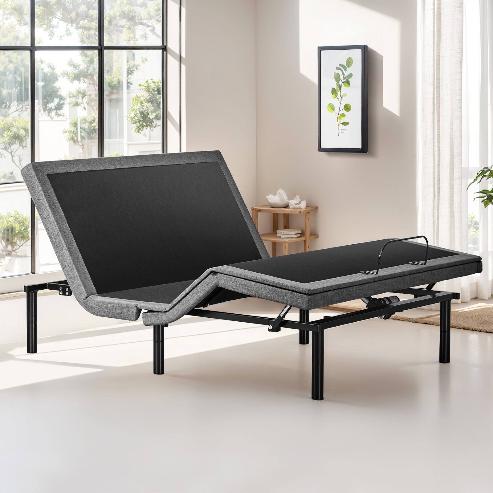 Front. AENKYO - Queen Size Electric Bed Frame with Wireless Remote Adjustable Head and Foot Incline - black.