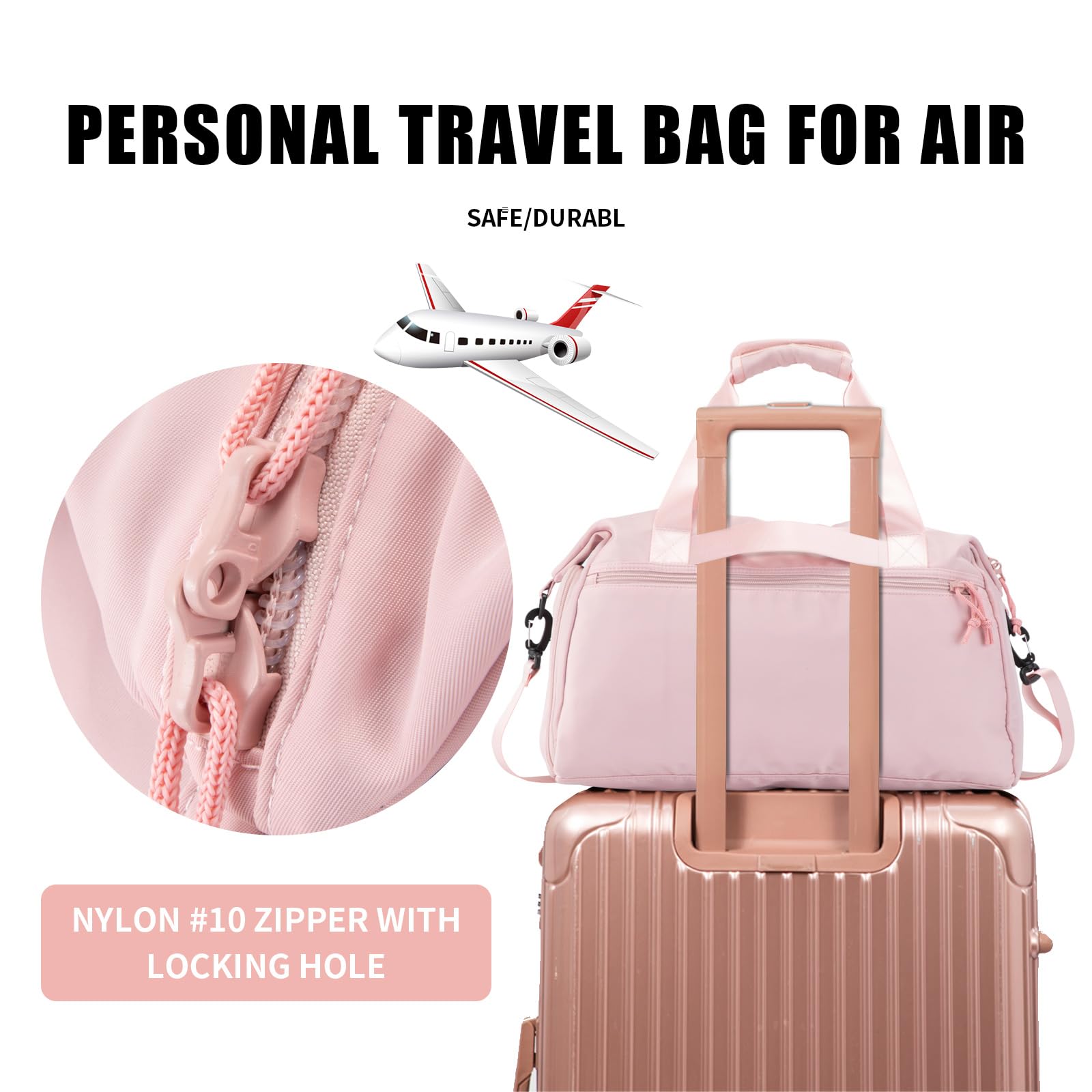 PERSONAL TRAVEL BAG FOR AIR  
SAFE/DURABLE  

NYLON #10 ZIPPER WITH LOCKING HOLE