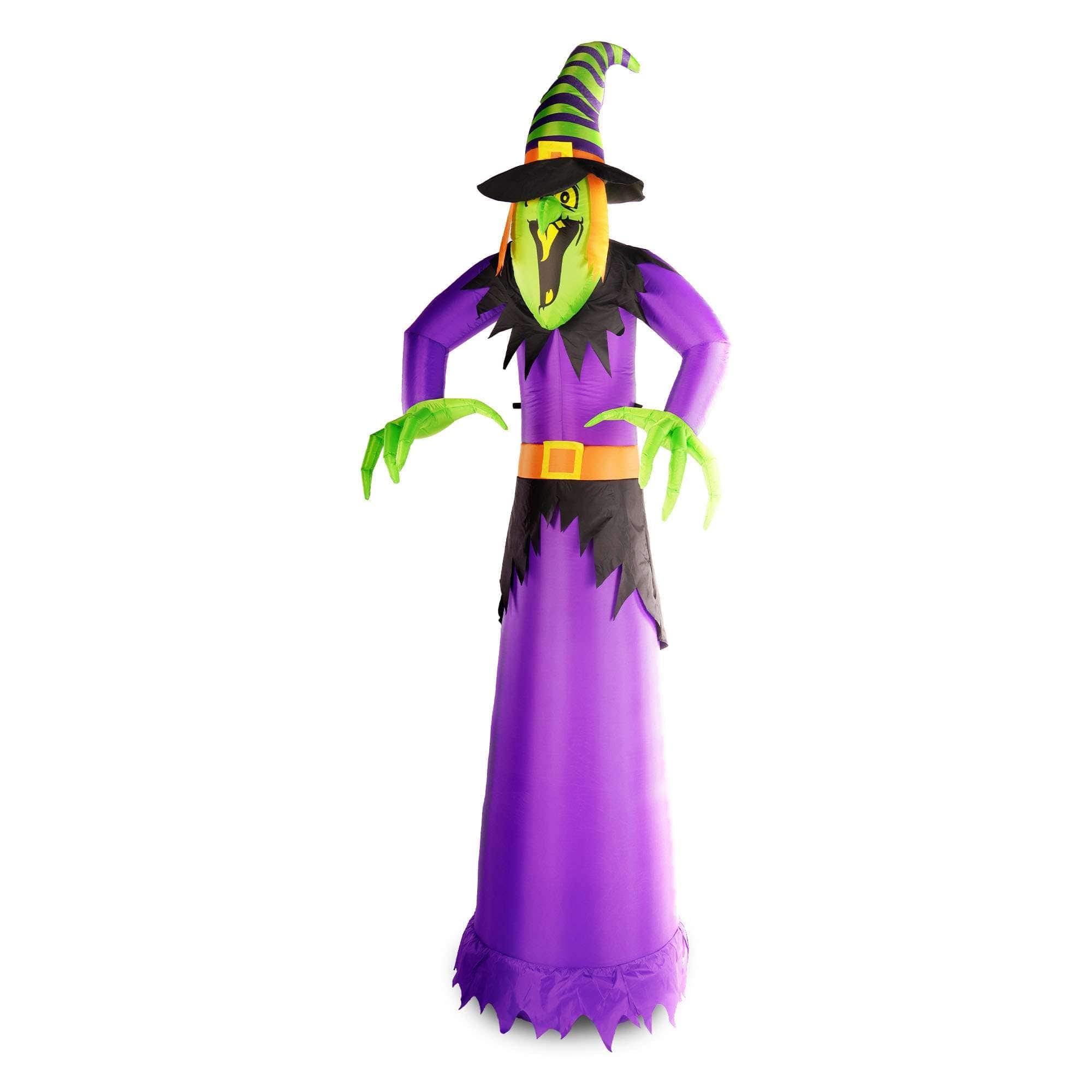 G128 - 10 ft Witch Halloween Inflatable with LED Lights, Fast Inflate - Purple