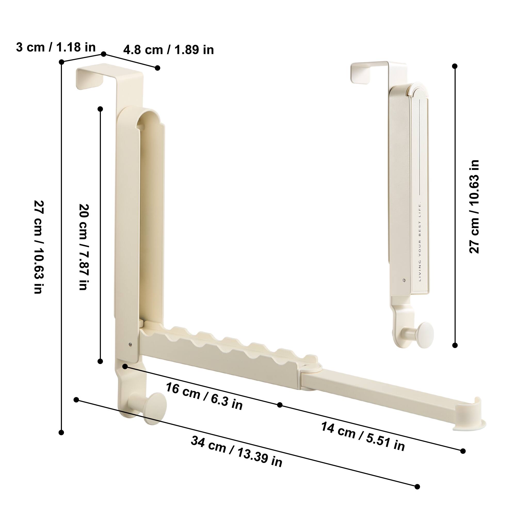 3 cm / 1.18 in  
4.8 cm / 1.89 in  
27 cm / 10.63 in  
20 cm / 7.87 in  
16 cm / 6.3 in  
34 cm / 13.39 in  
14 cm / 5.51 in