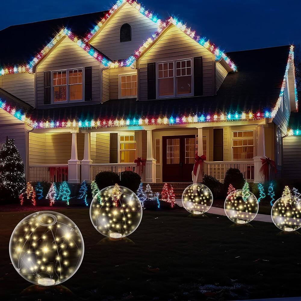 Front. Schertz - Set of 2 15.7" Lighted Inflatable Christmas Balls, LED, Battery Operated Outdoor - Clear.