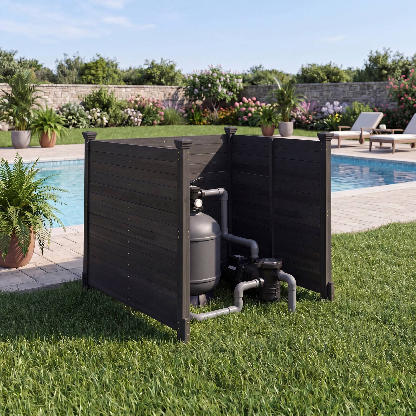 Alt View 4. Costway - Costway Outdoor Privacy Fence, 47 x 47-Inch 3-Panel Air Conditioner Fence for Outside - Black.