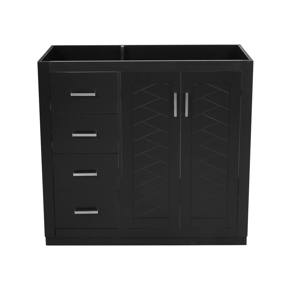 Front. Loheer - Loheer 36 inch Bathroom Vanity Solid Wood Frame Freestanding Cabinet with 3 Drawers Black - Black.