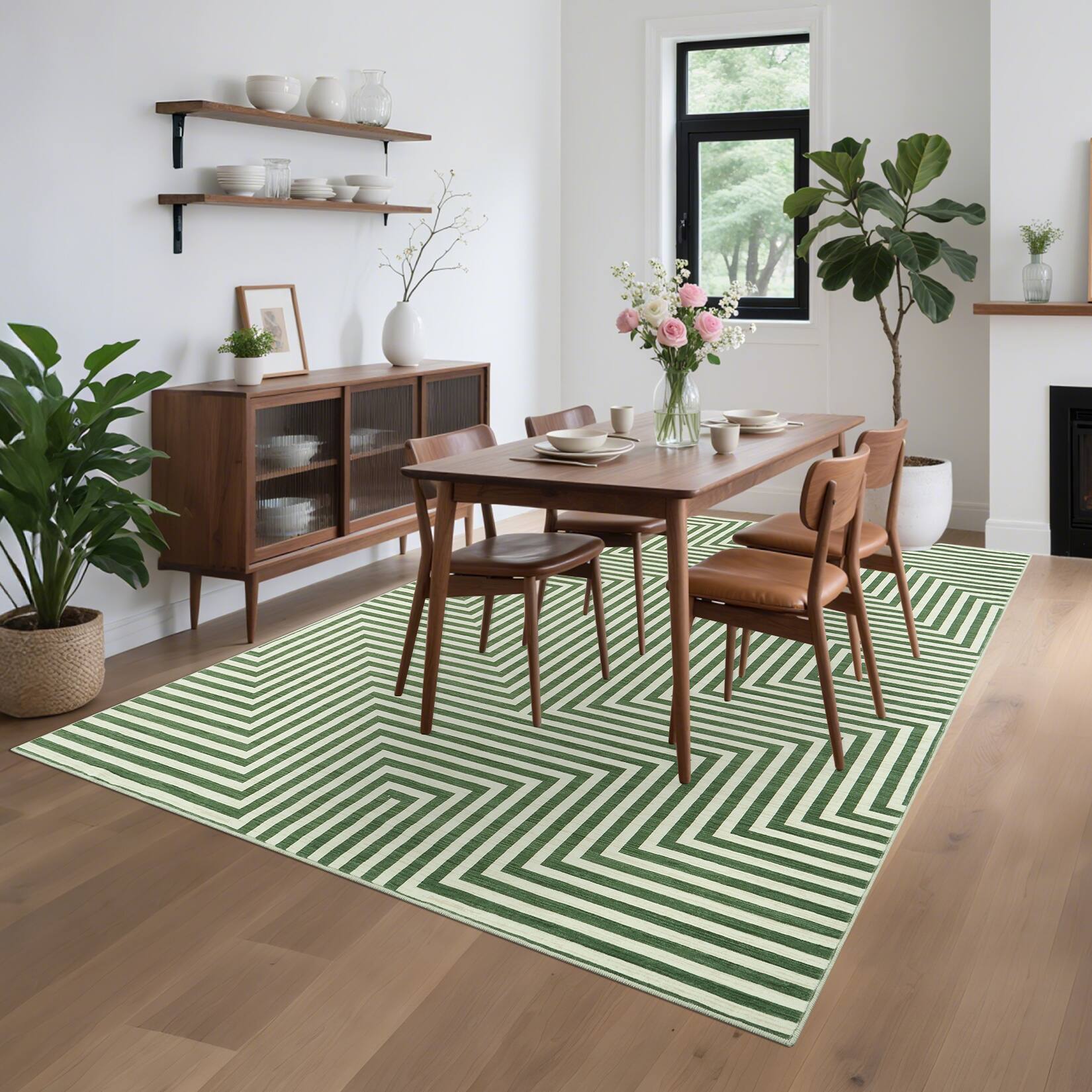 Alt View 2. GARVEE - Modern Geometric Area Rug Ultra Thin Machine Washable Non Slip Floor Cover for Living Room Bedroom Kitchen - Green.