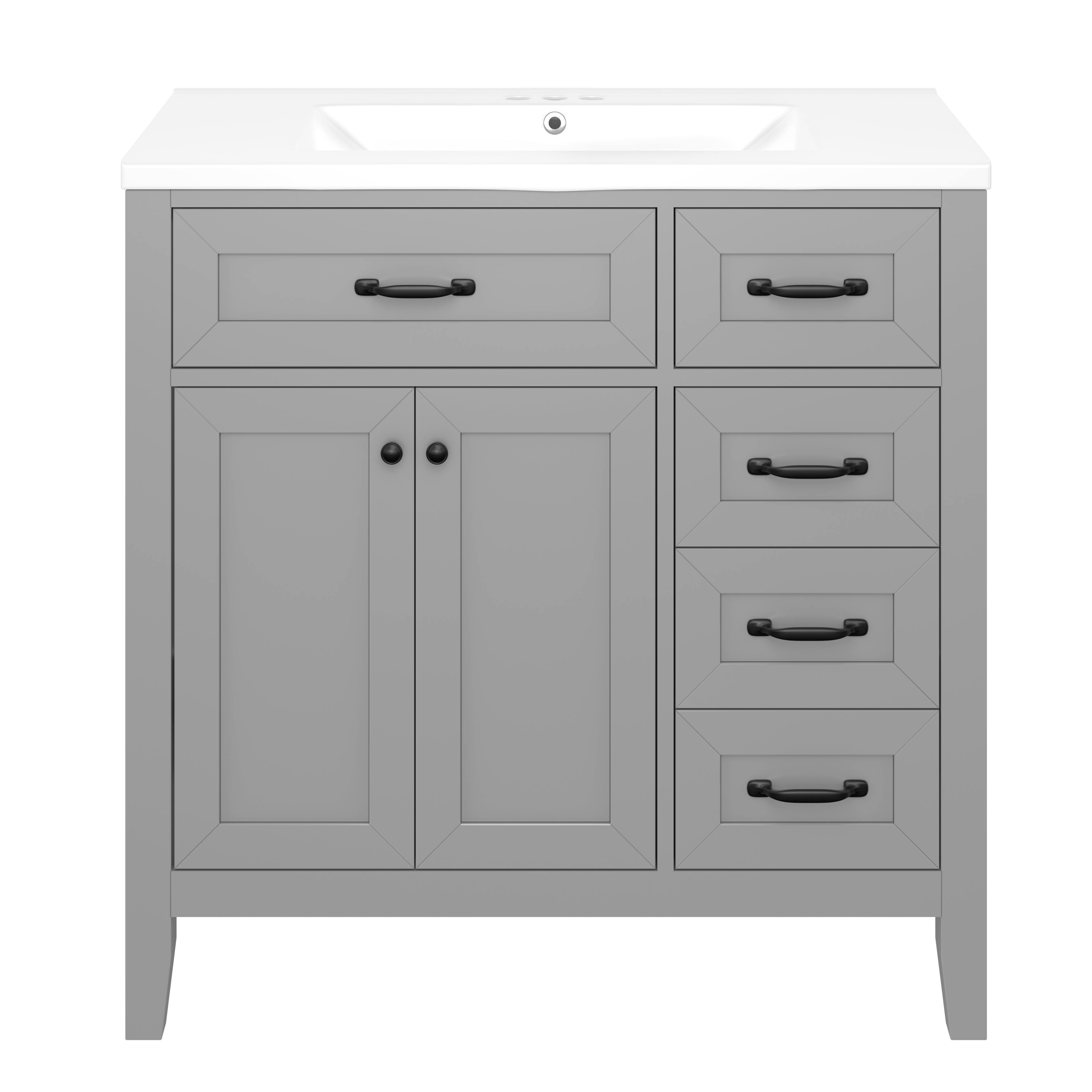 Alt View 4. Tiramisubest - 36" Bathroom Vanity with Sink Combo, Gray Bathroom Cabinet with Drawers, Solid Frame and MDF Board - Gray.
