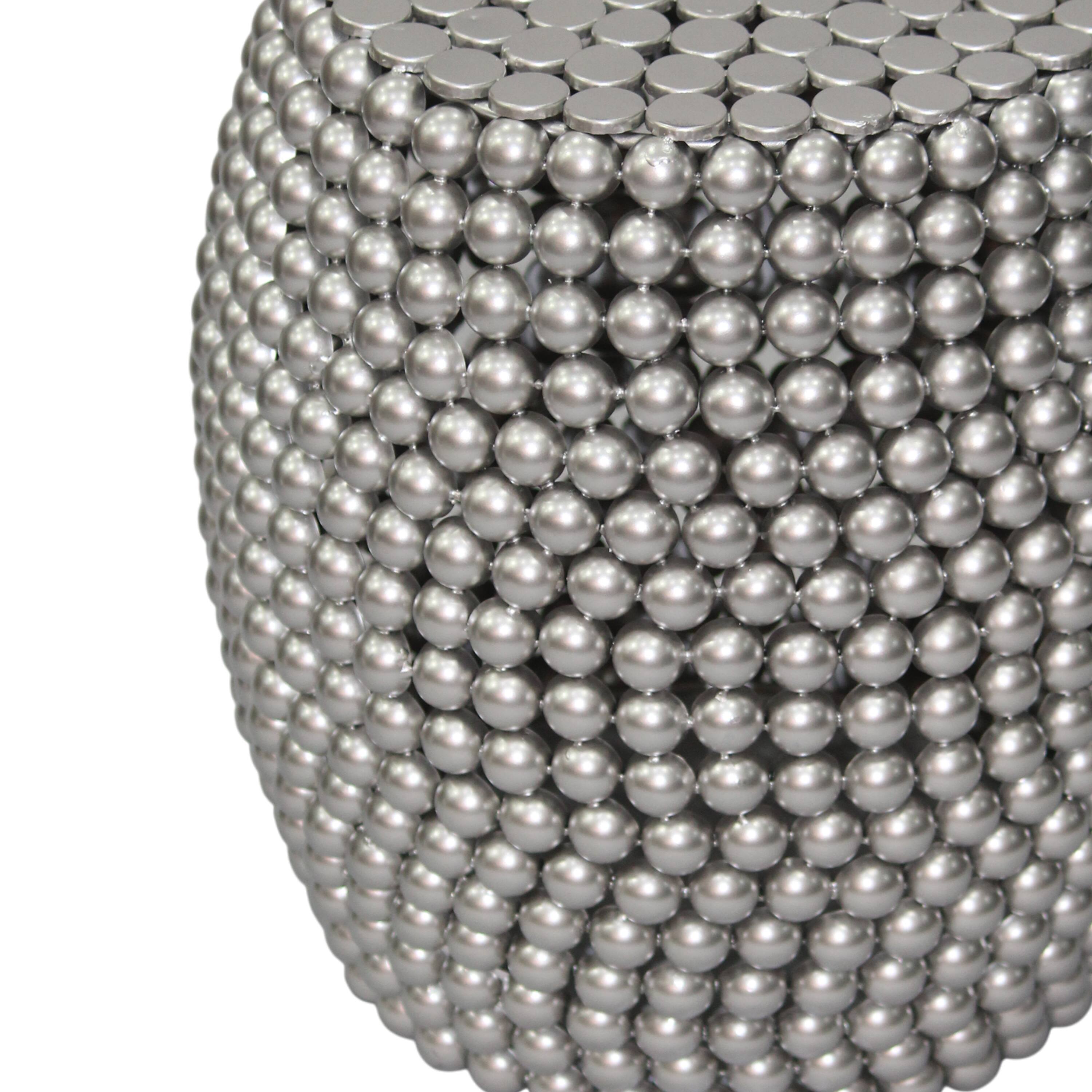 Alt View 4. Manhattan Lane - Eve 18" Side End Table | Silver Metallic Beads Studded Pattern | Nickel Coated Iron Frame - Silver.