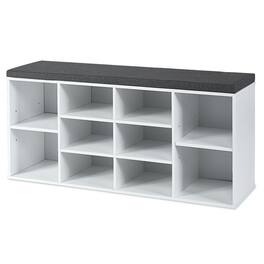 Gymax - Entryway Padded Shoe Storage Bench 10-Cube Organizer Bench Adjustable - White