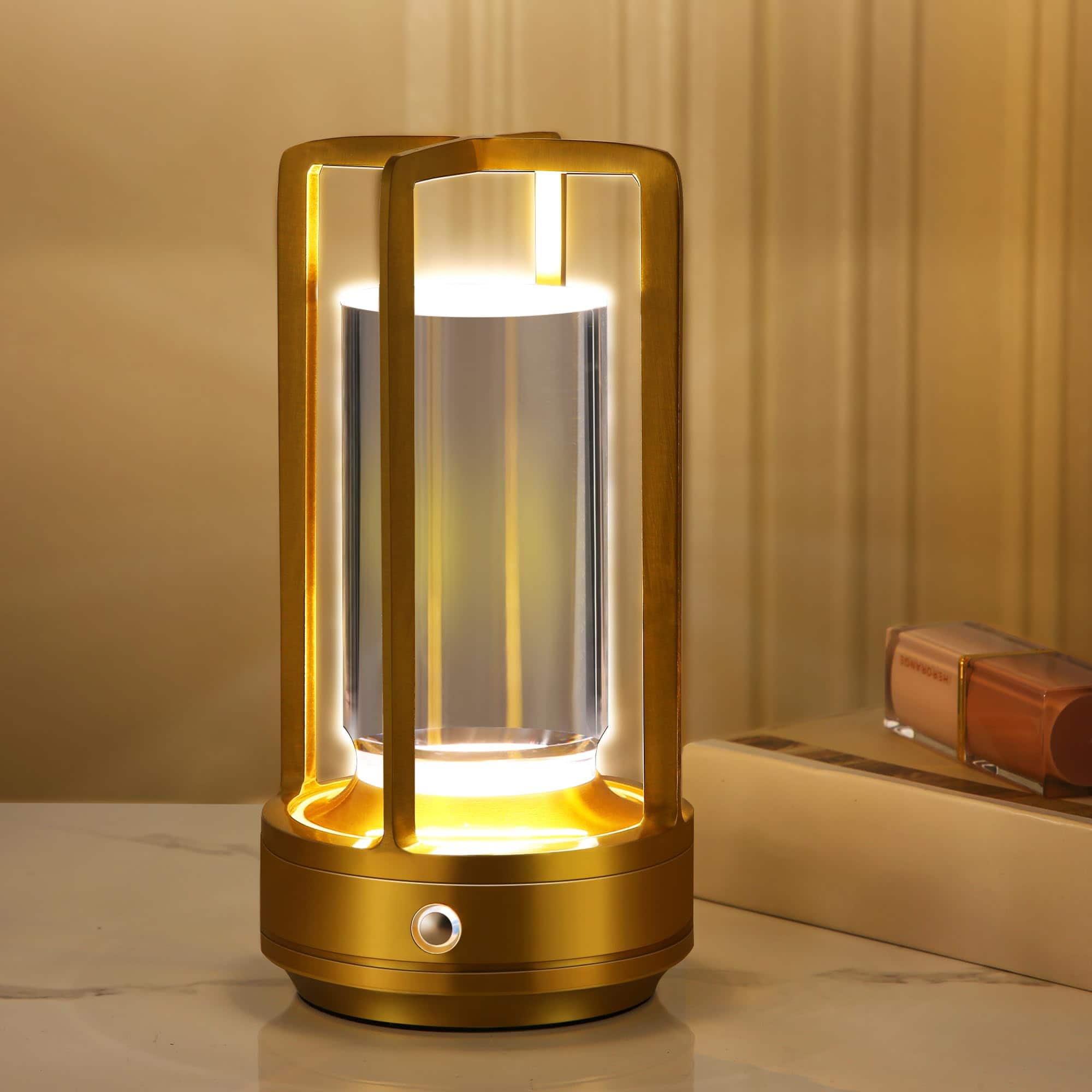 Cedar Assembly - Portable Metal Table Lamp Cordless Rechargeable Led Desk 3 Color Stepless Dimming Touch For Bedroom Restaurant - Gold