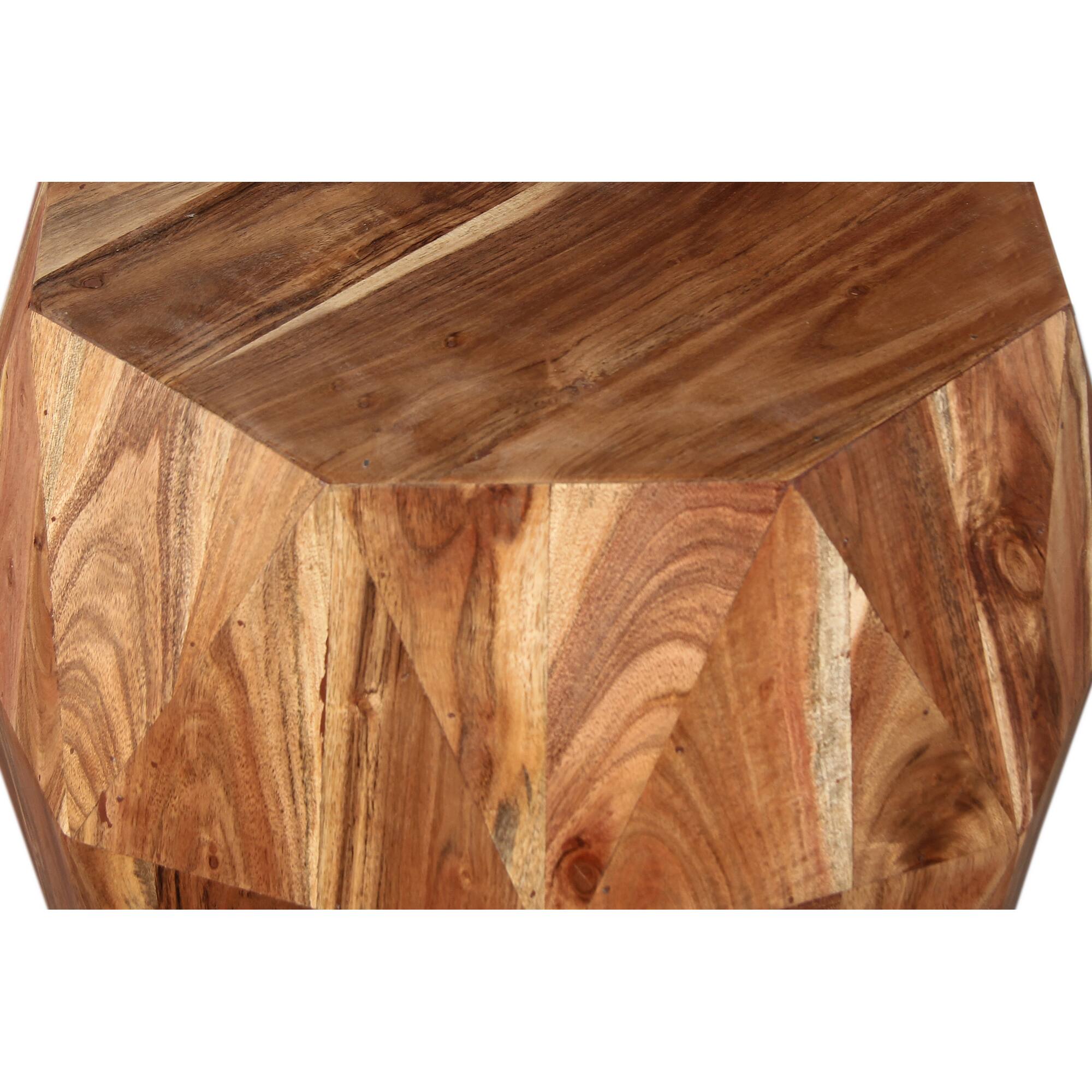 Alt View 3. Manhattan Lane - 22 Inch Artisanal End Side Table, Multifaceted Solid Acacia Wood, Octagon Top - Brown.