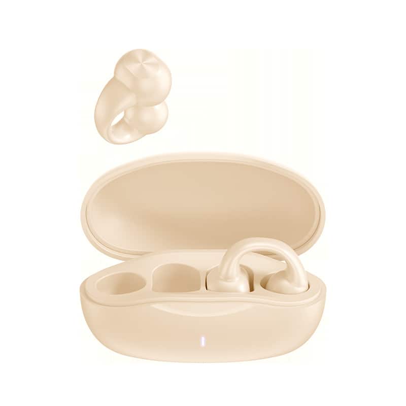 Cluzine - Beige Open-Ear Clip-On Wireless Earbuds Headphones, HD Voice, Leak-Proof, Ultra-Light for Sports