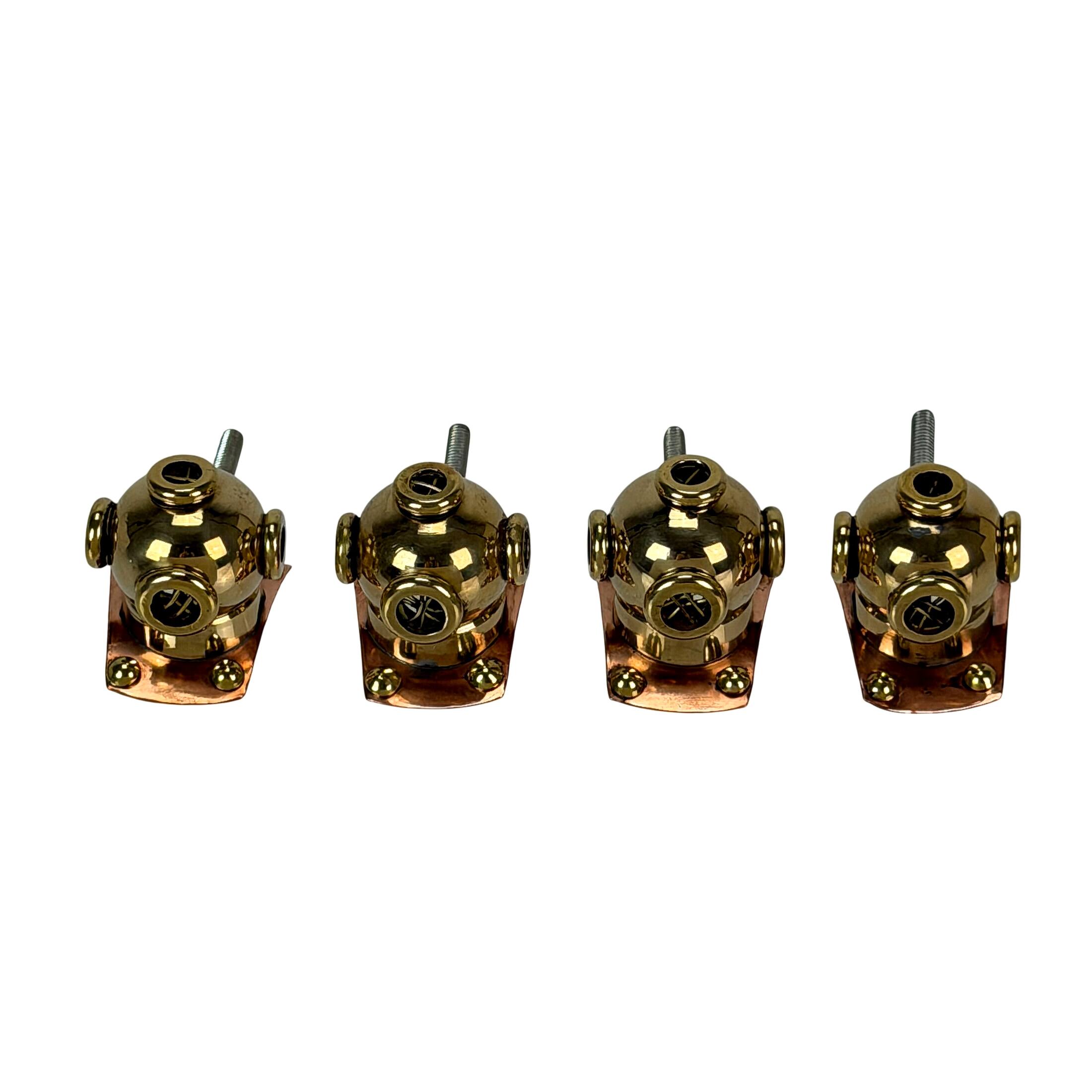 Front. Things2Die4 - Set of 4 Brass Diver Helmet Drawer Pulls Nautical Cabinet Knobs 1.25 In - Brass.