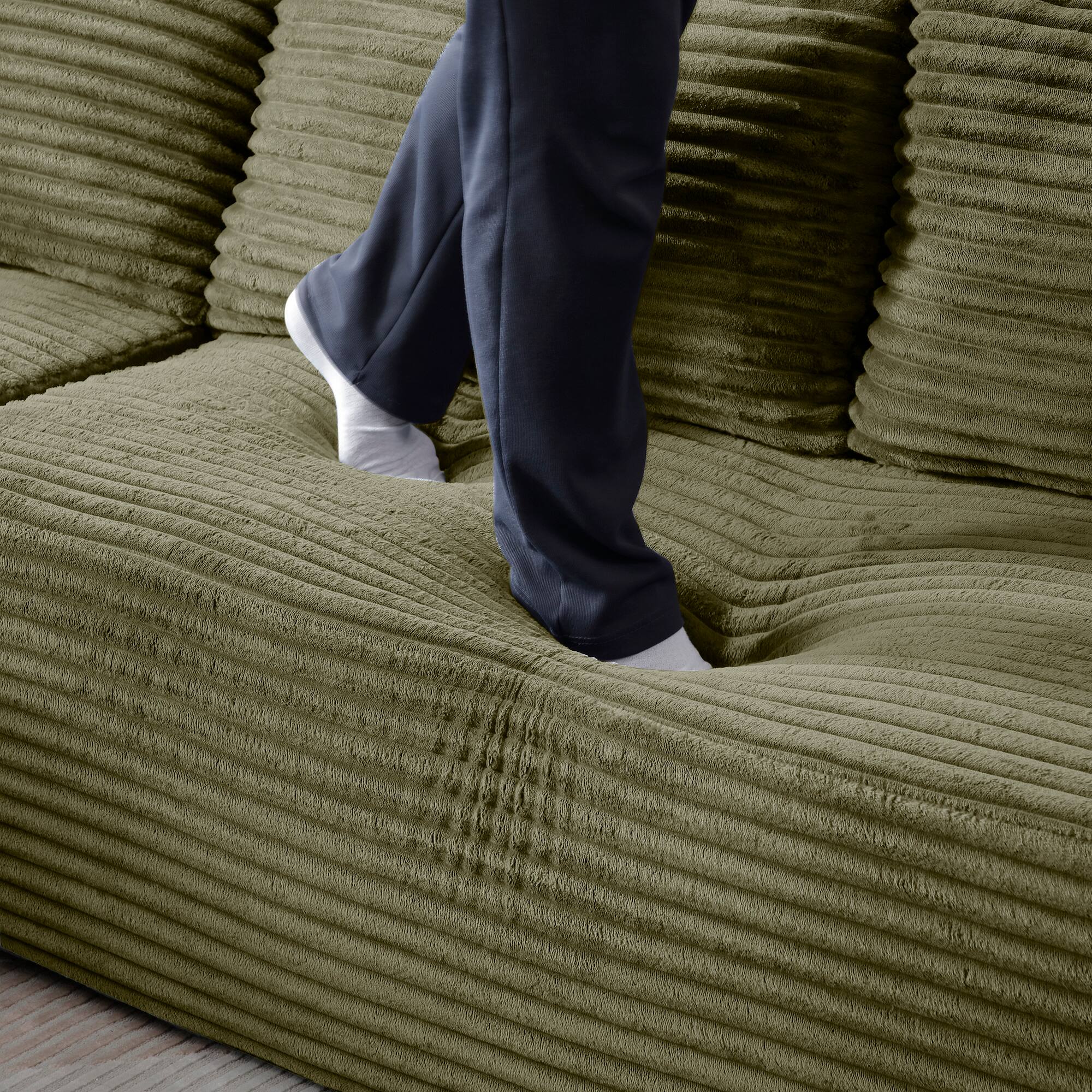 Angle. Anysun - 95" Rabbit Hair Modular Cloud Sofa - Right L-Shape, Recliner, Minimalist Sleeper & Deep Seat for Living Room - Green.