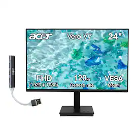 Acer - 24" Vero Gbmix FHD IPS Monitor, 4ms, Anti-Glare, HDMI, Adaptive Sync, VESA Mount(100mm), Speakers, w/DKZ Hub - Black