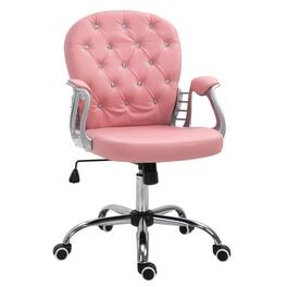 Vinsetto - PU Leather Home Office Chair, Button Tufted Desk Chair with Padded Armrests, Adjustable Height and Swivel Wheels - Pink